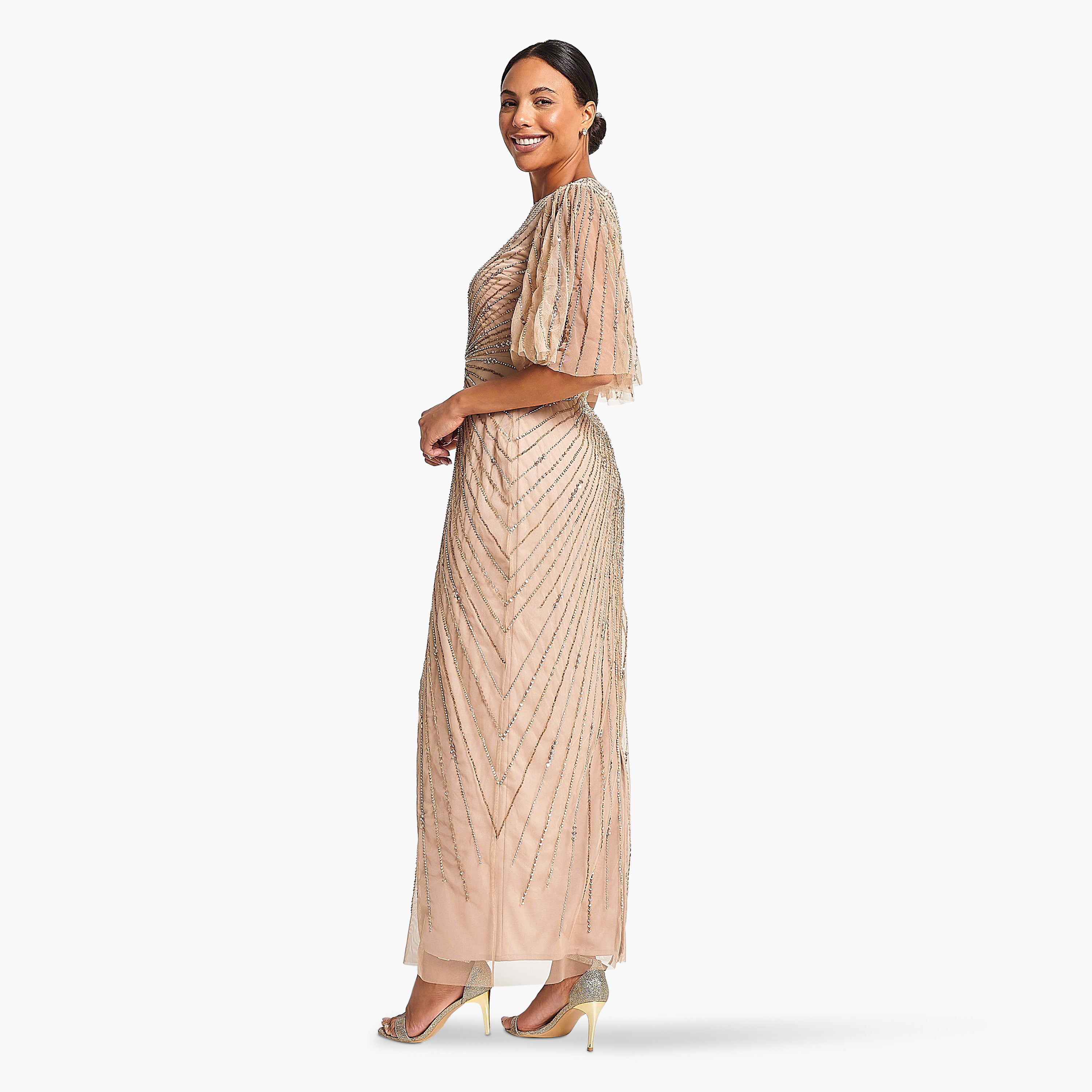 Amelia Rose Whisper Pink Beaded & Sequins Flared Sleeves Evening Women's Dress-women-clothing-dresses-image-5