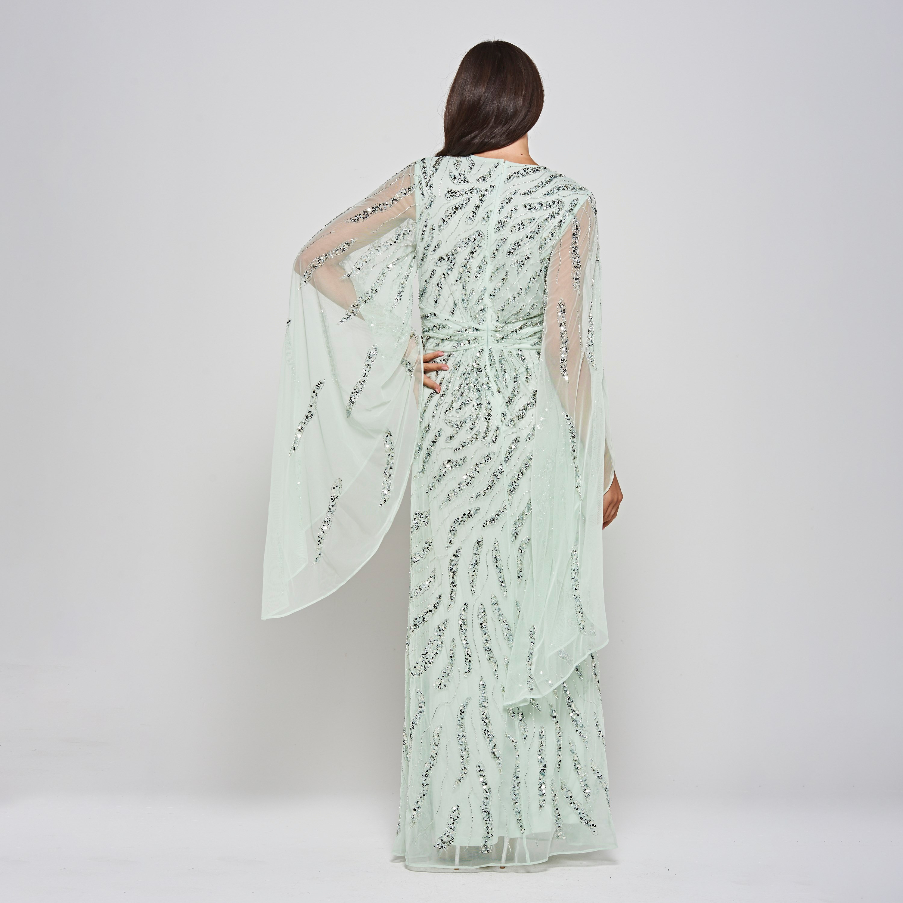 Amelia Rose Mint Sequin Embellished Cape Sleeves Women's Evening Maxi Dress-women-clothing-dresses-image-3