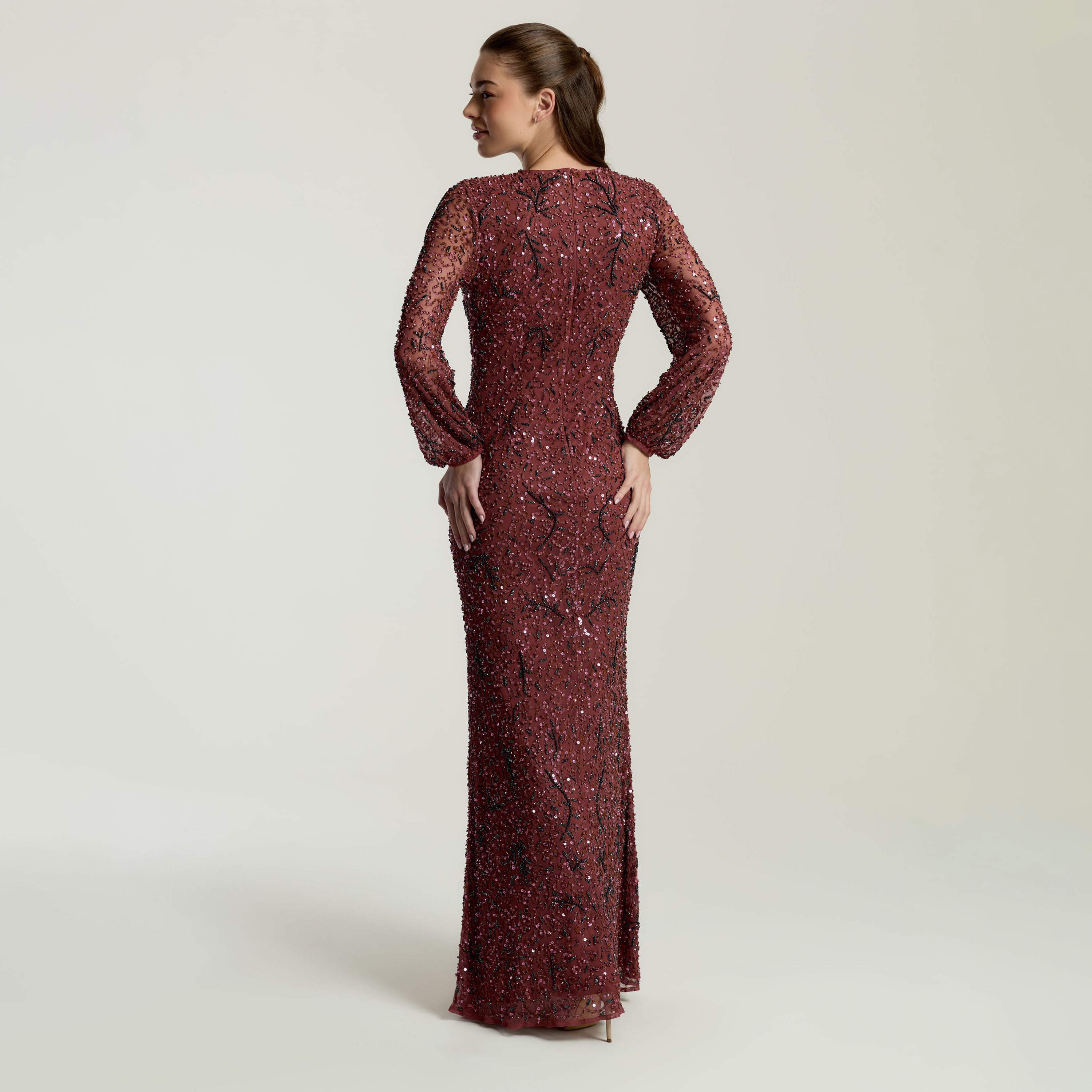 Amelia Rose Dark Rosewood Sequin Embellished Column Women's Evening Maxi Dress-women-clothing-dresses-image-3