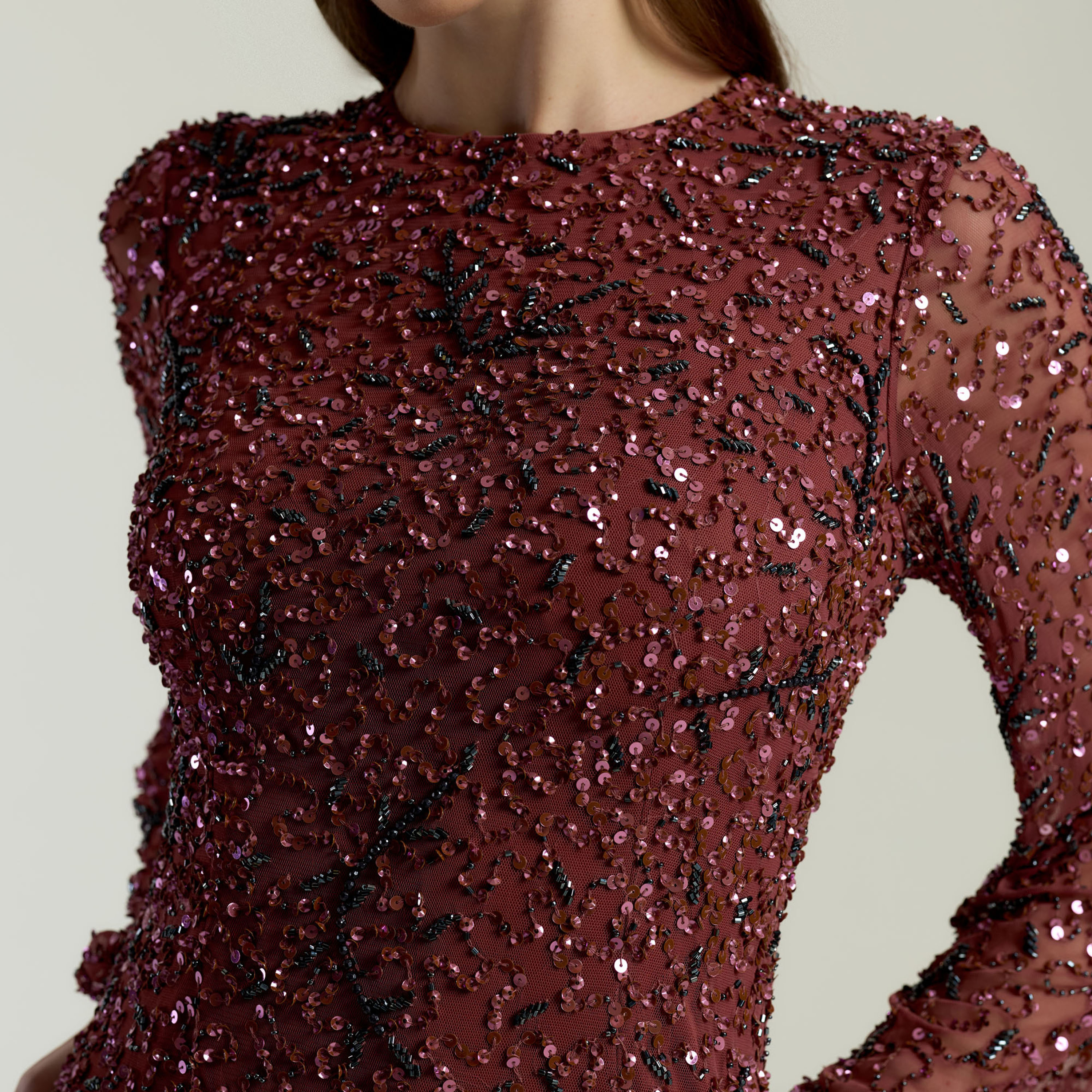 Amelia Rose Dark Rosewood Sequin Embellished Column Women's Evening Maxi Dress-women-clothing-dresses-image-4
