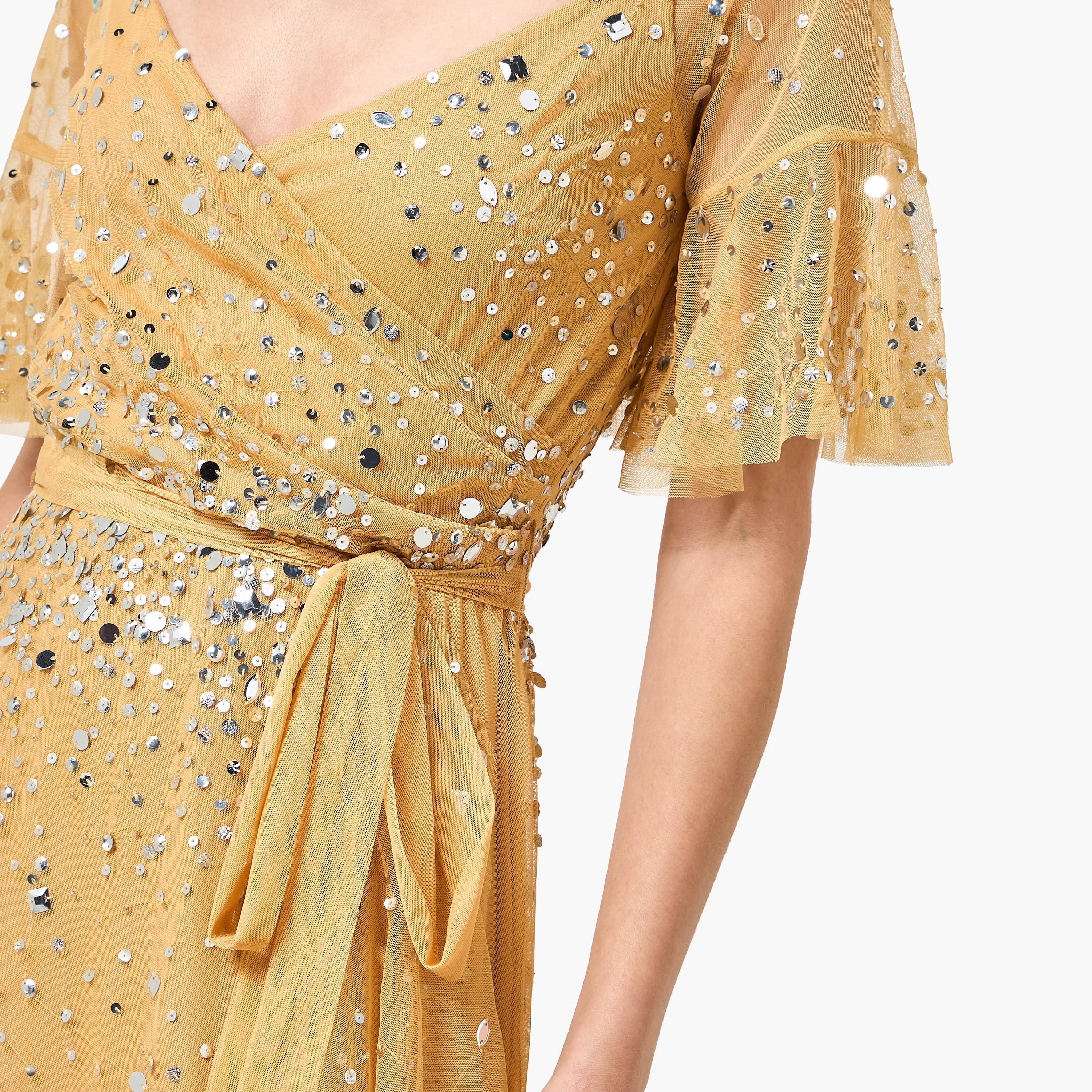 Amelia Rose Sequined Sweetheart Neck Flutter Sleeves Wrap Ruffle Women's Evening Maxi Dress-women-clothing-dresses-image-2
