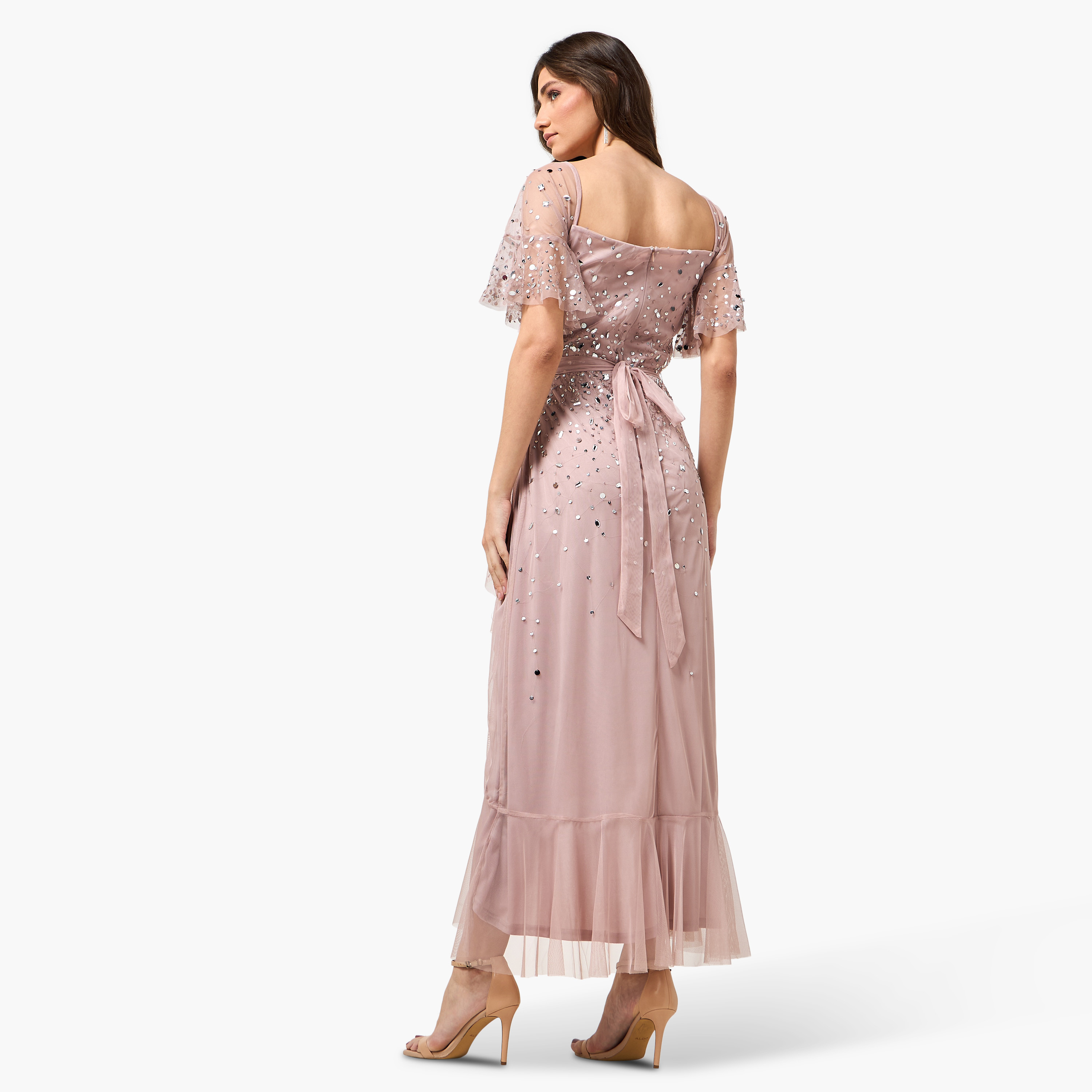 Amelia Rose Pink Sequined Surplice Neck Flutter Sleeves Wrap Women's Evening Maxi Dress-women-clothing-dresses-image-4