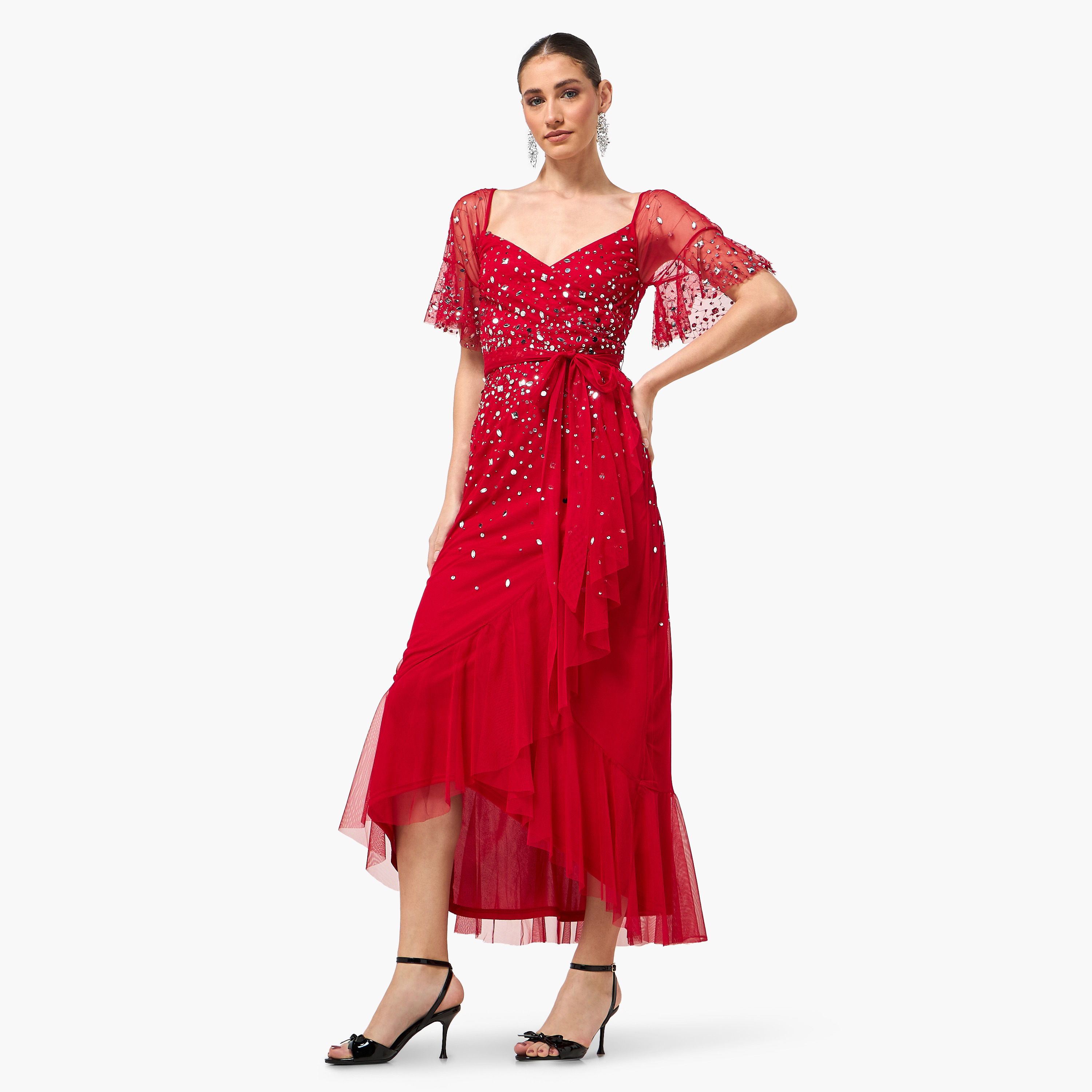 Amelia Rose Sequined Sweetheart Neck Flutter Sleeves Wrap Ruffle Women's Evening Maxi Dress-women-clothing-dresses-image-6
