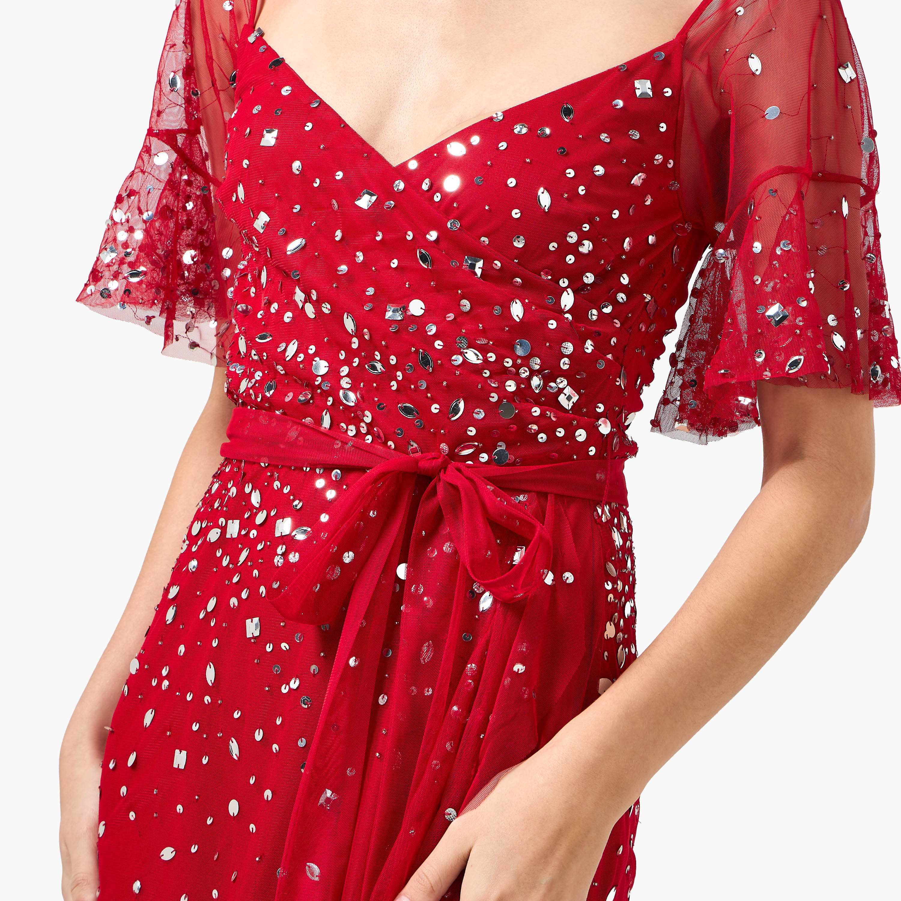 Amelia Rose Sequined Sweetheart Neck Flutter Sleeves Wrap Ruffle Women's Evening Maxi Dress-women-clothing-dresses-image-7