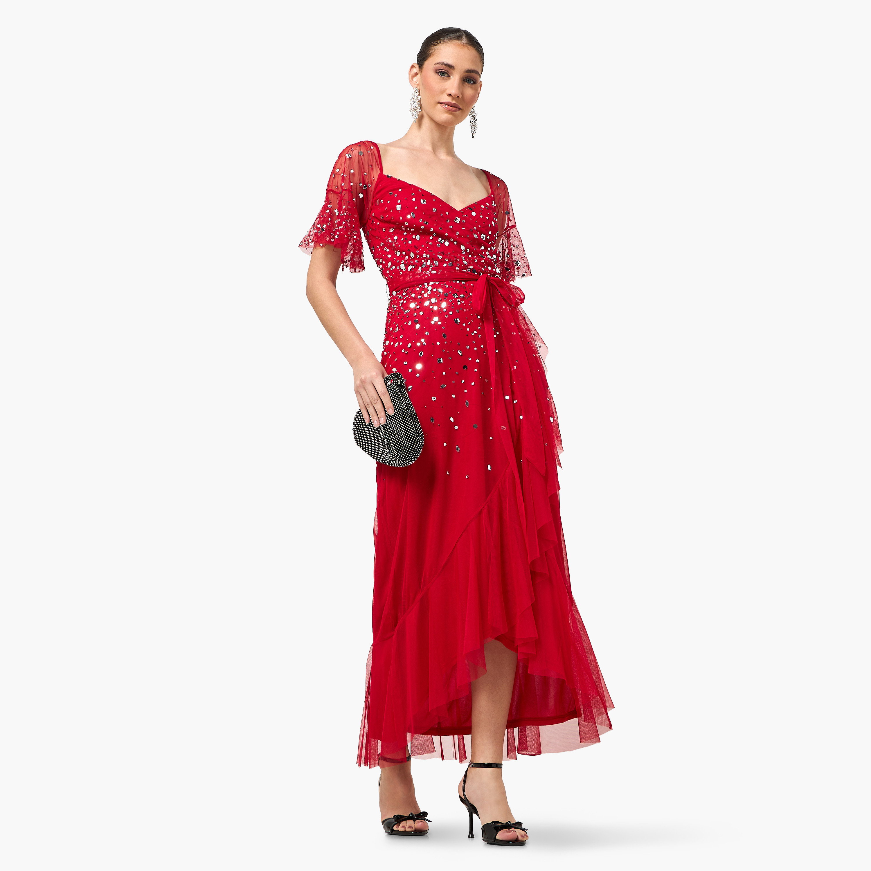 Amelia Rose Sequined Sweetheart Neck Flutter Sleeves Wrap Ruffle Women's Evening Maxi Dress-women-clothing-dresses-image-8