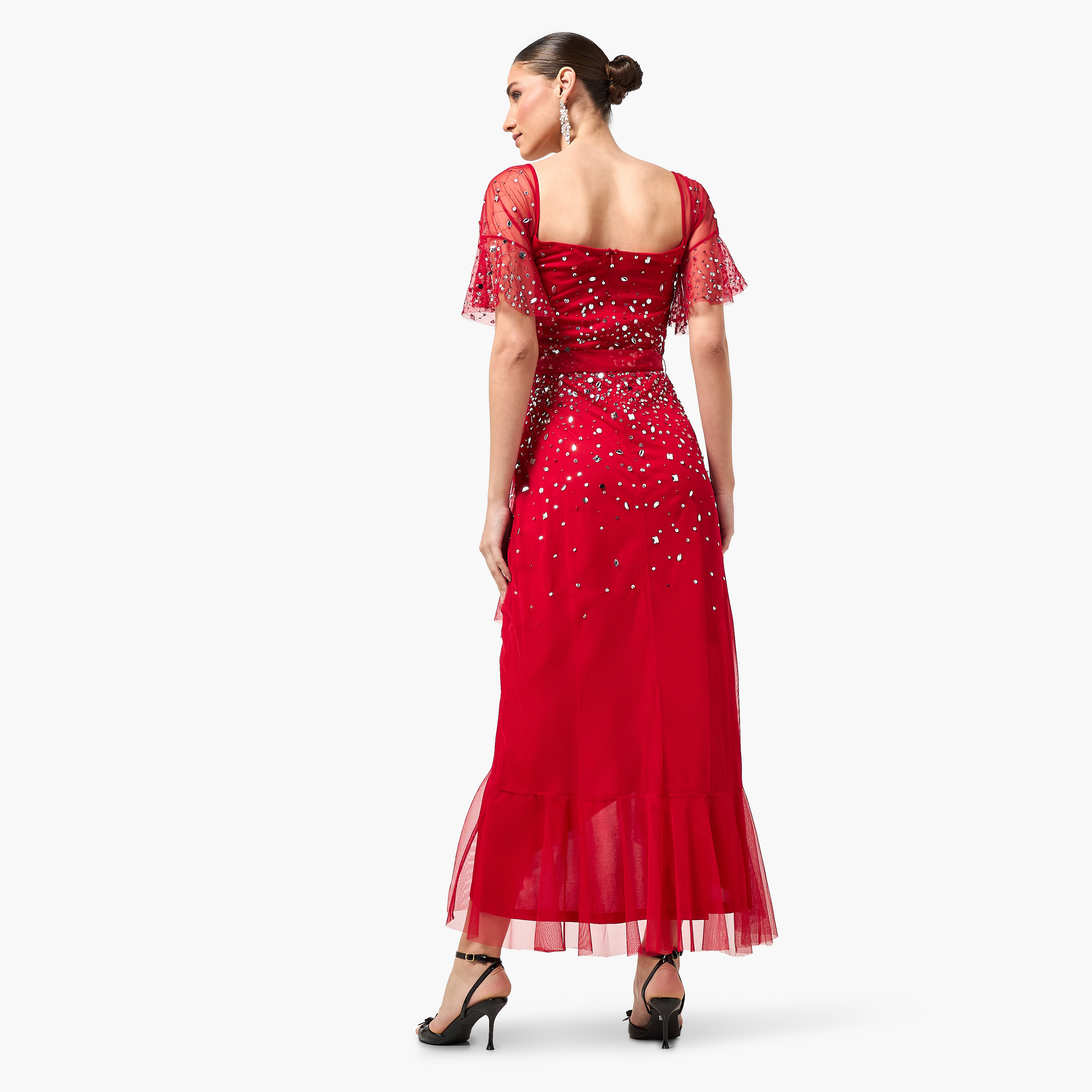 Amelia Rose Sequined Sweetheart Neck Flutter Sleeves Wrap Ruffle Women's Evening Maxi Dress-women-clothing-dresses-image-9