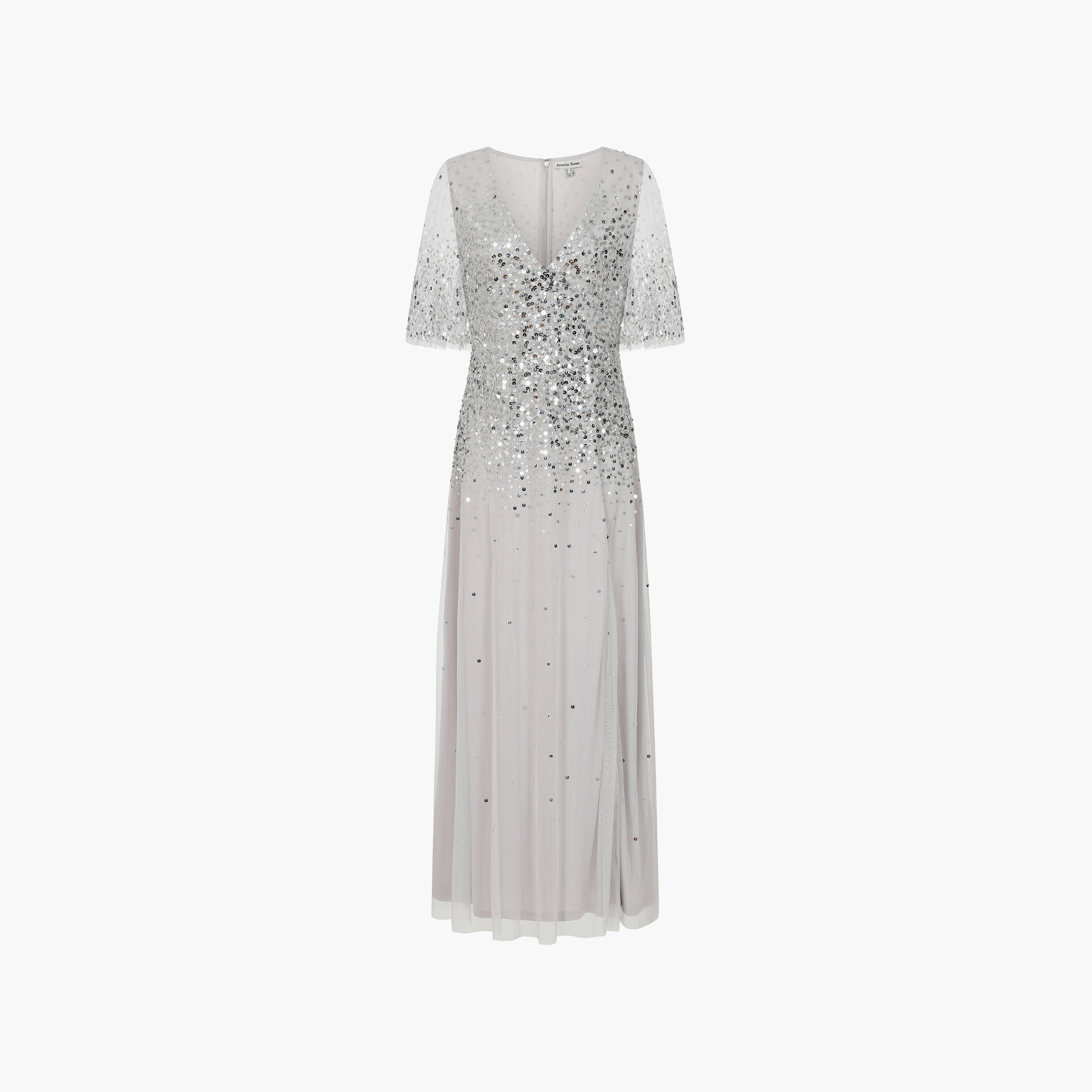 Amelia Rose Grey Sequin Plunge Neck Slit Party Maxi Women's Dress-women-clothing-dresses-image-5