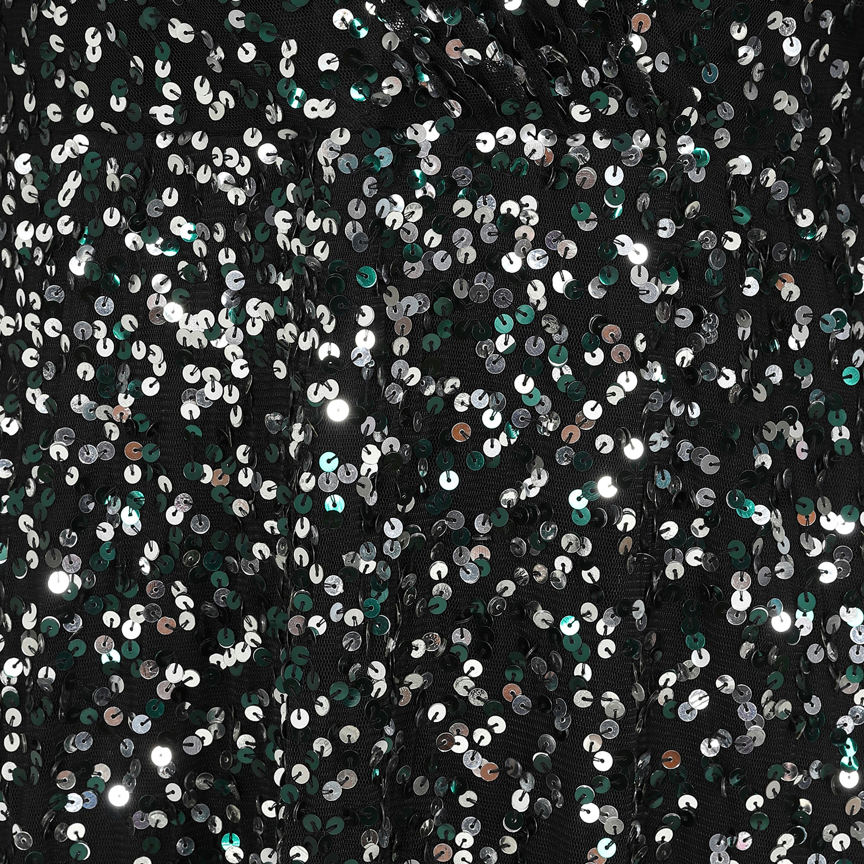 Amelia Rose Black Sequin Plunge Neck Flared Sleeves Fit & Flare Party Maxi Women's Dress-women-clothing-dresses-image-2