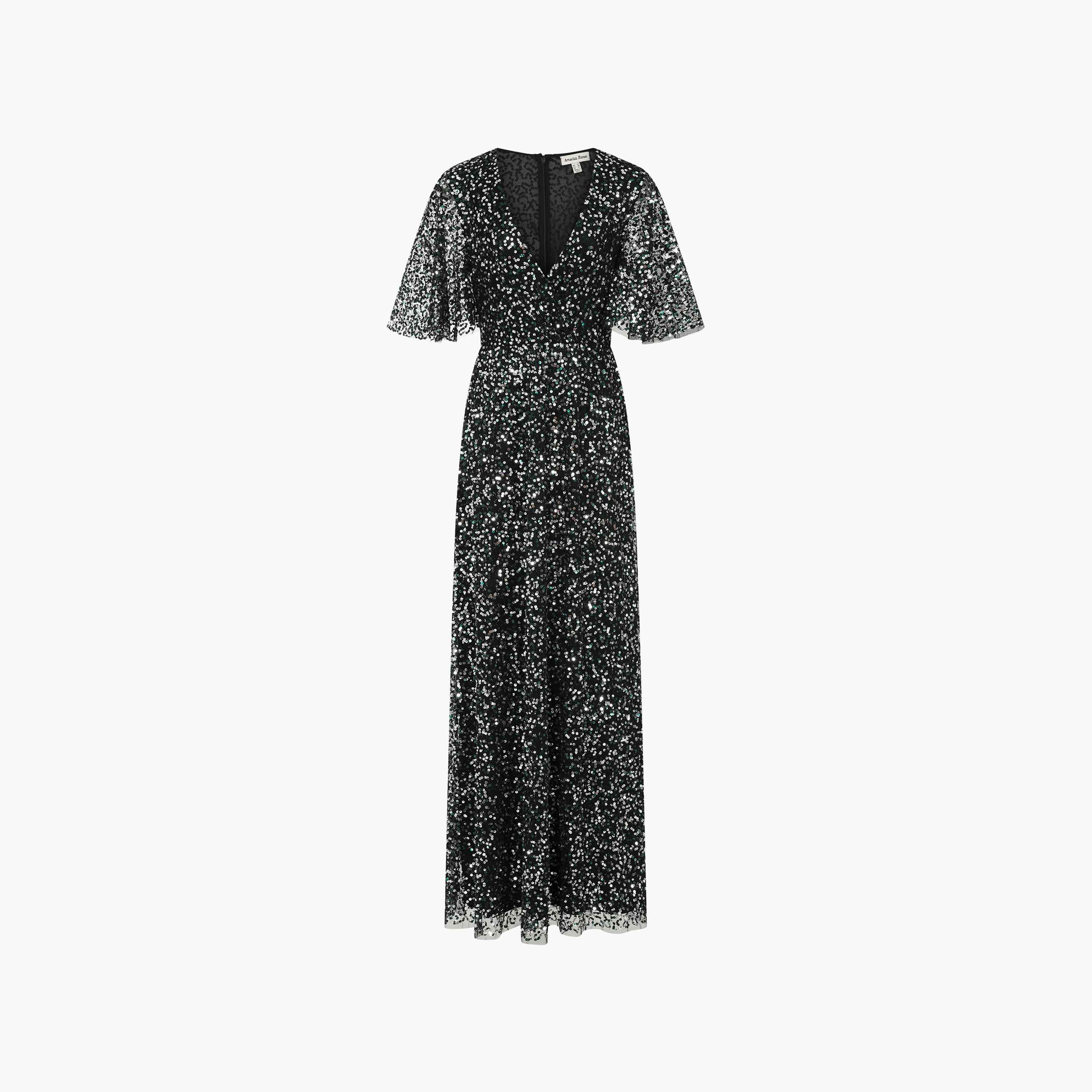 Amelia Rose Black Sequin Plunge Neck Flared Sleeves Fit & Flare Party Maxi Women's Dress-women-clothing-dresses-image-4