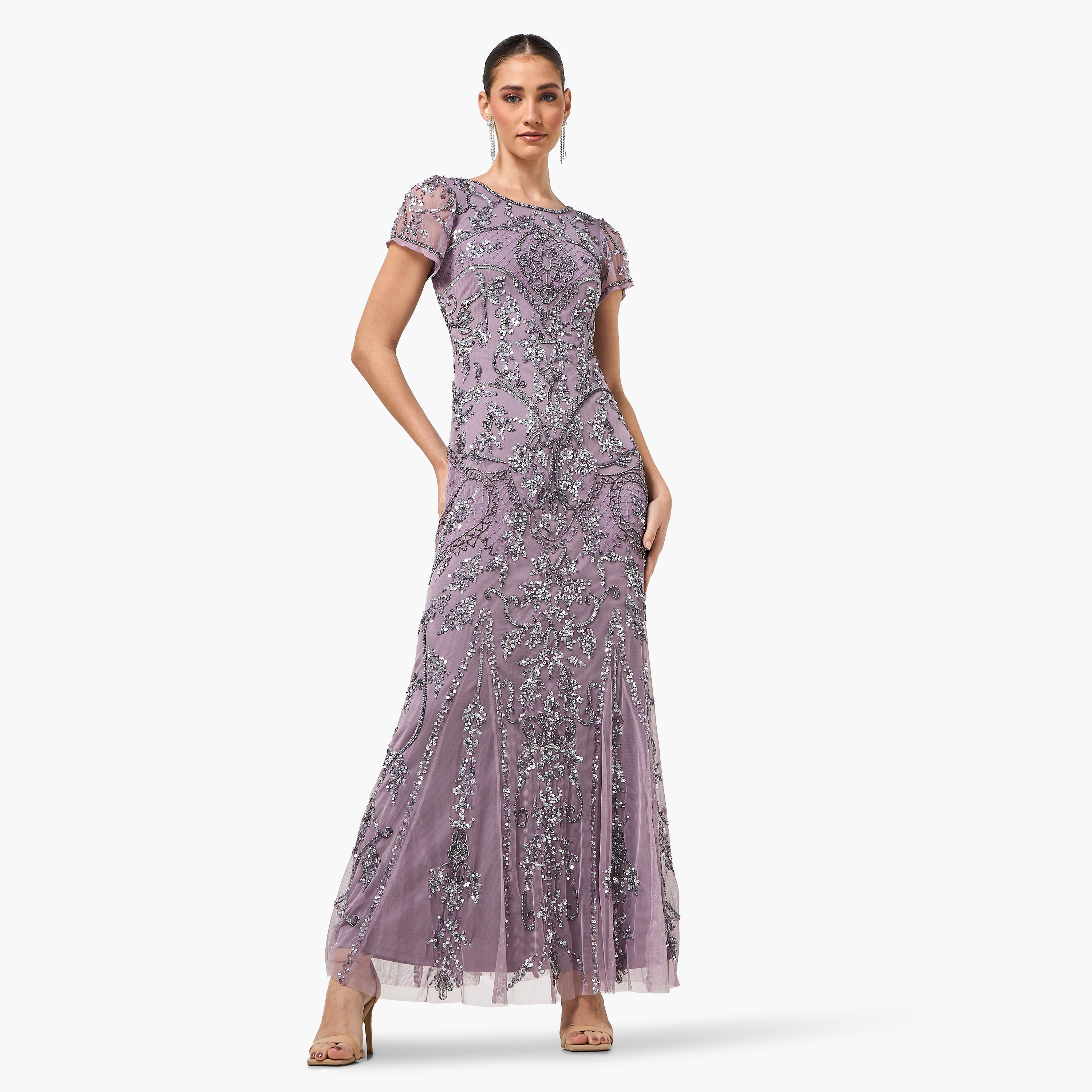 فستان سهرة ماكسي قصة "ترامبيت" مزين بالترتر من أميليا روز-women-clothing-dresses-image-6