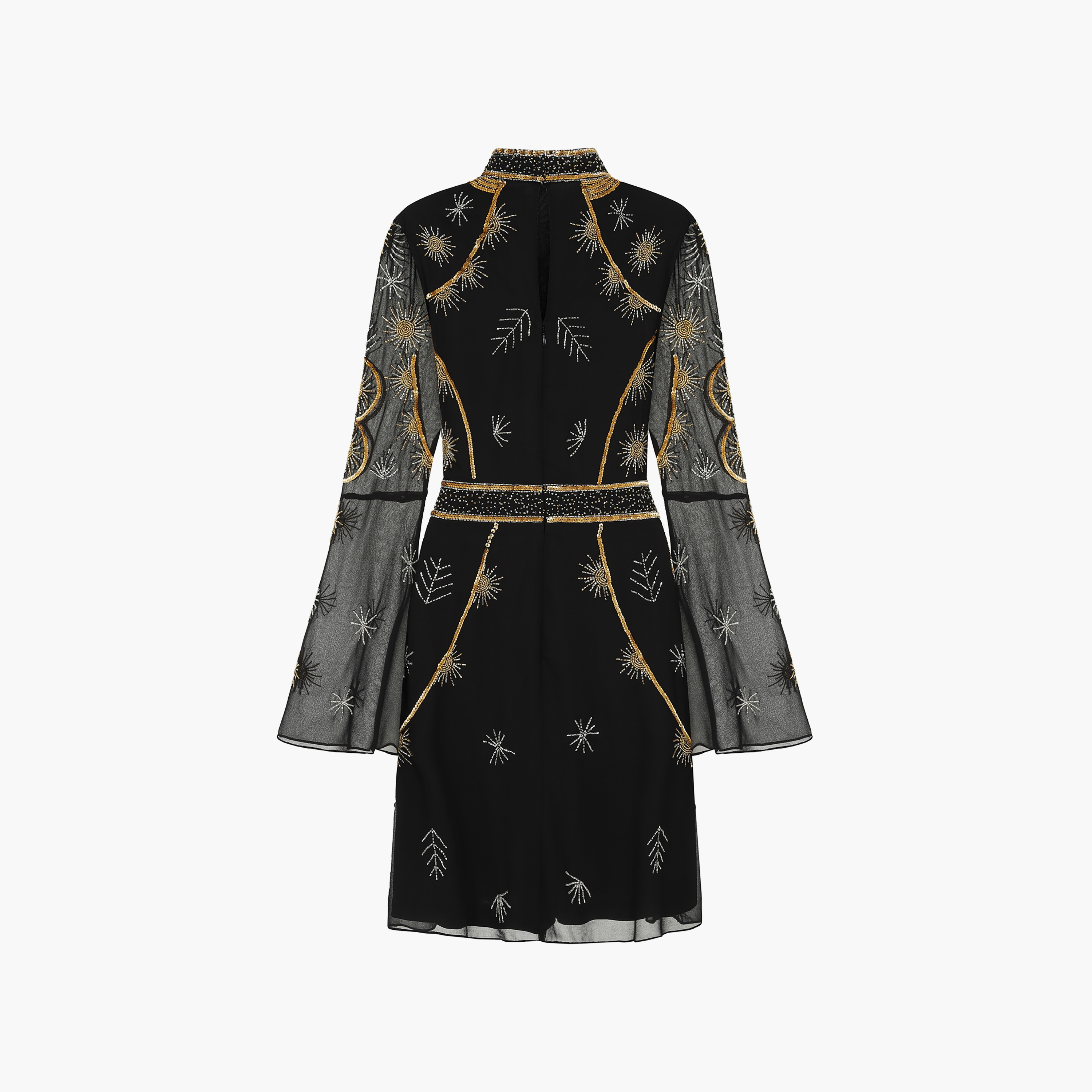 Amelia Rose Black Beaded & Sequin Bell Sleeves A-Line Party Mini Women's Dress-women-clothing-dresses-image-6