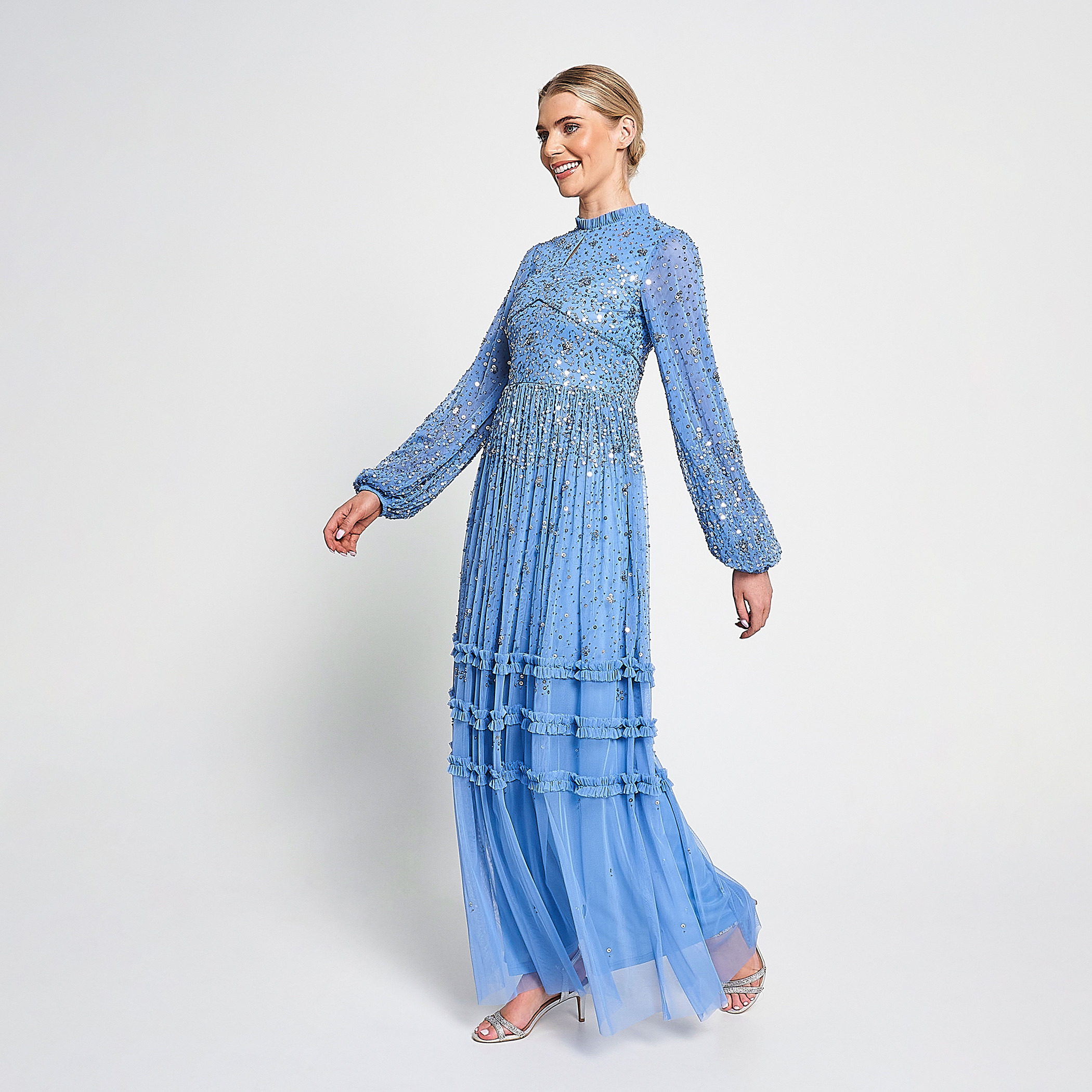Amelia Rose Beaded & Sequin Ruffle Neck Fit & Flare Party Maxi Women's Dress-women-clothing-dresses-image-3