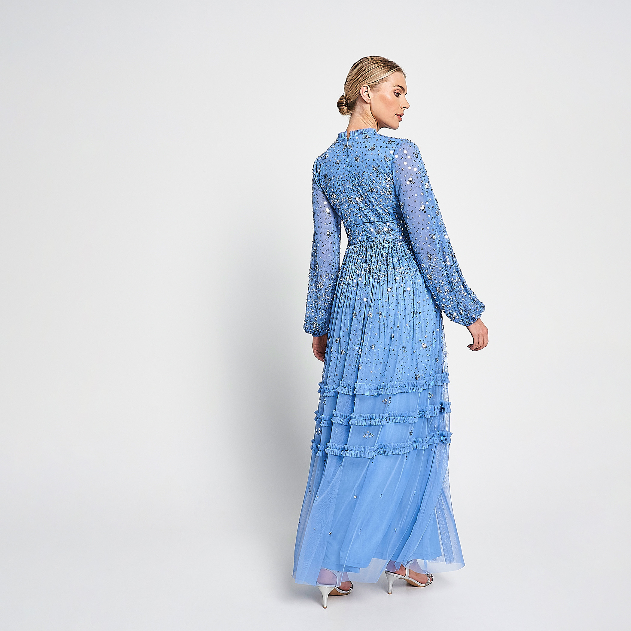 Amelia Rose Beaded & Sequin Ruffle Neck Fit & Flare Party Maxi Women's Dress-women-clothing-dresses-image-4