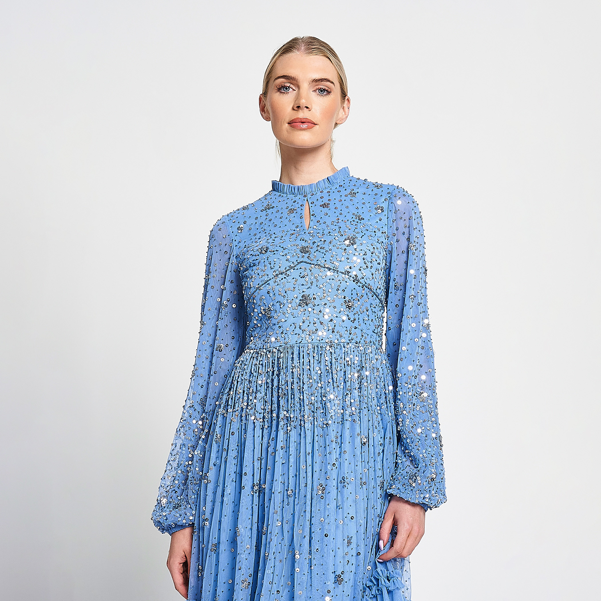 Amelia Rose Beaded & Sequin Ruffle Neck Fit & Flare Party Maxi Women's Dress-women-clothing-dresses-image-5