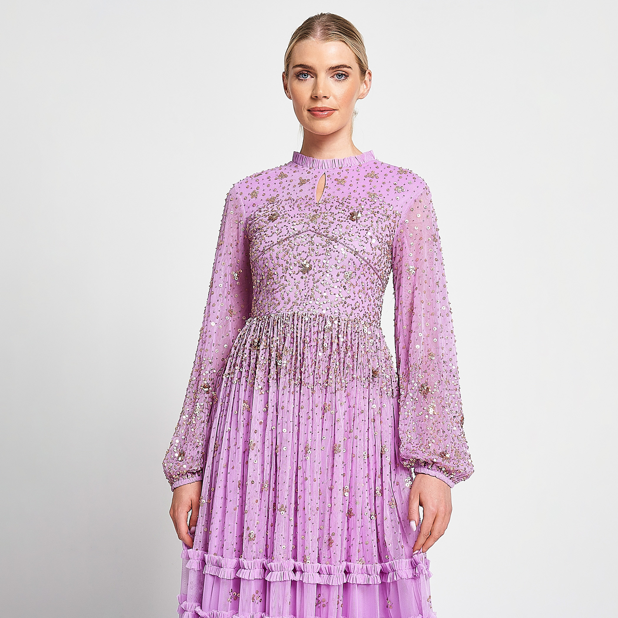 Amelia Rose Beaded & Sequin Ruffle Neck Fit & Flare Party Maxi Women's Dress-women-clothing-dresses-image-9