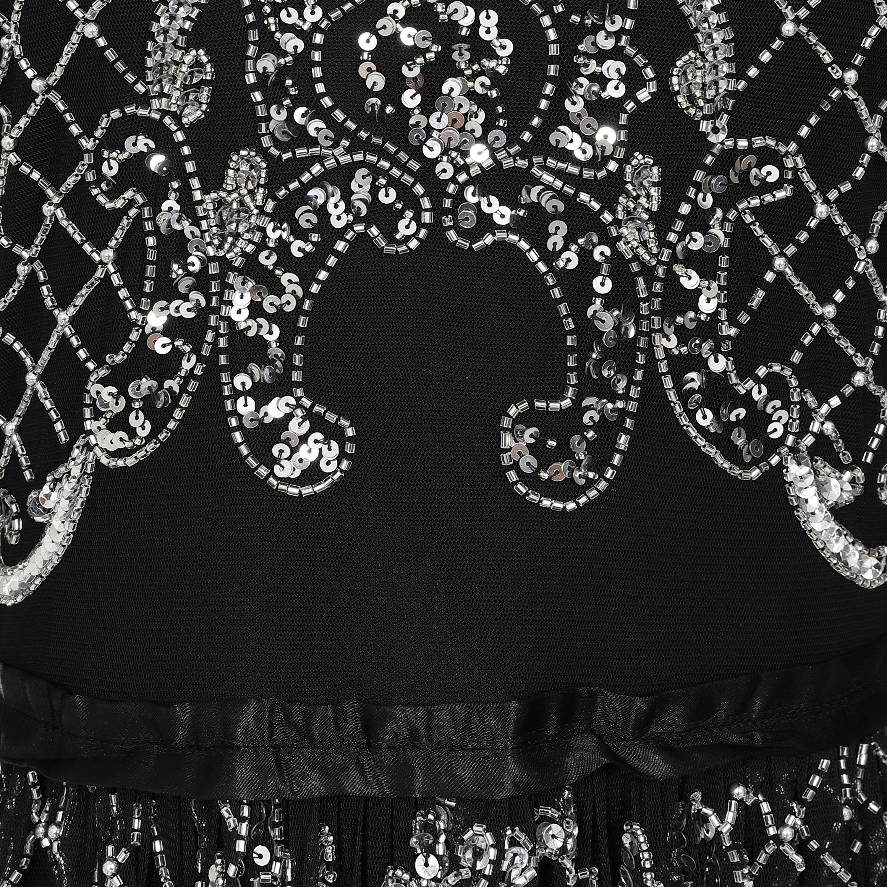 Amelia Rose Black Beaded & Sequin Flared Sleeves Fit & Flare Party Maxi Women's Dress-women-clothing-dresses-image-4