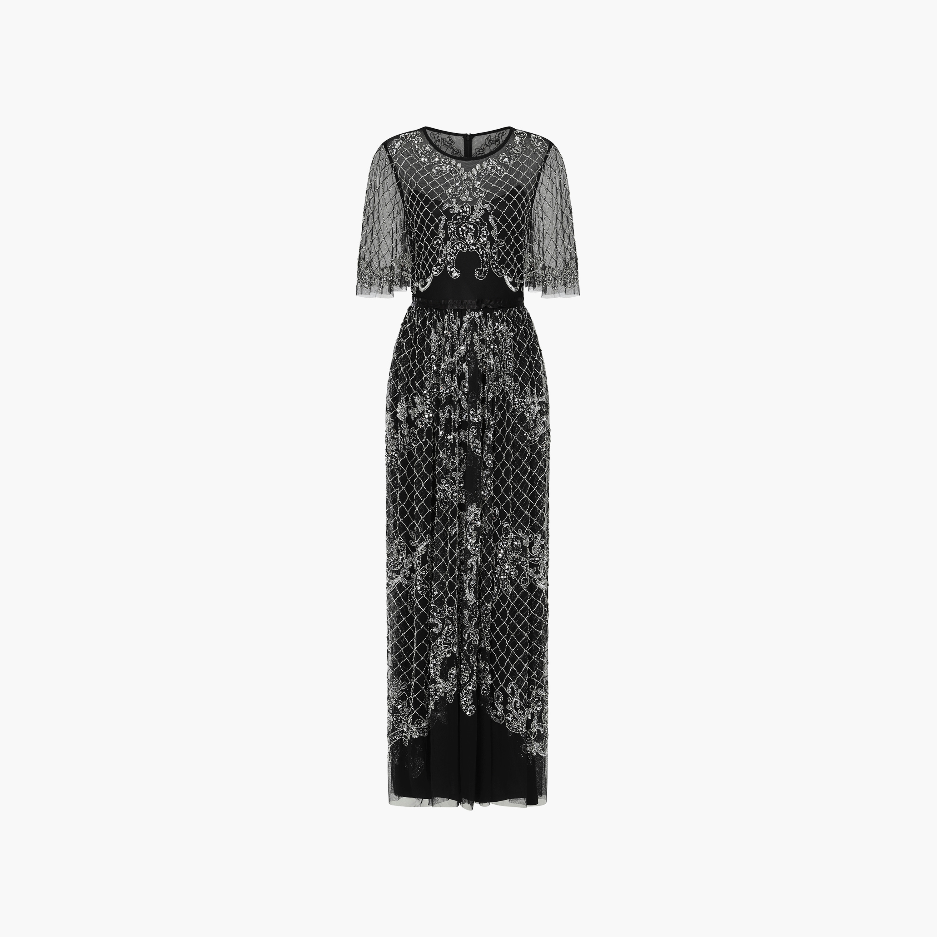 Amelia Rose Black Beaded & Sequin Flared Sleeves Fit & Flare Party Maxi Women's Dress-women-clothing-dresses-image-5