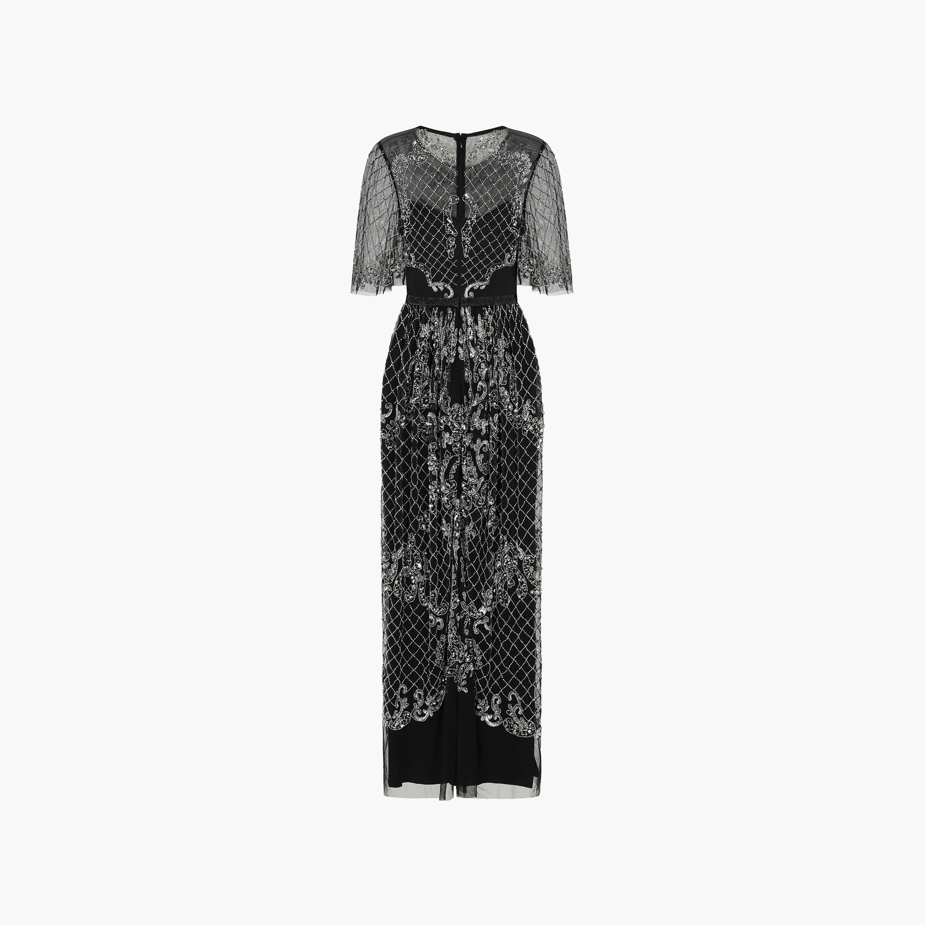 Amelia Rose Black Beaded & Sequin Flared Sleeves Fit & Flare Party Maxi Women's Dress-women-clothing-dresses-image-6