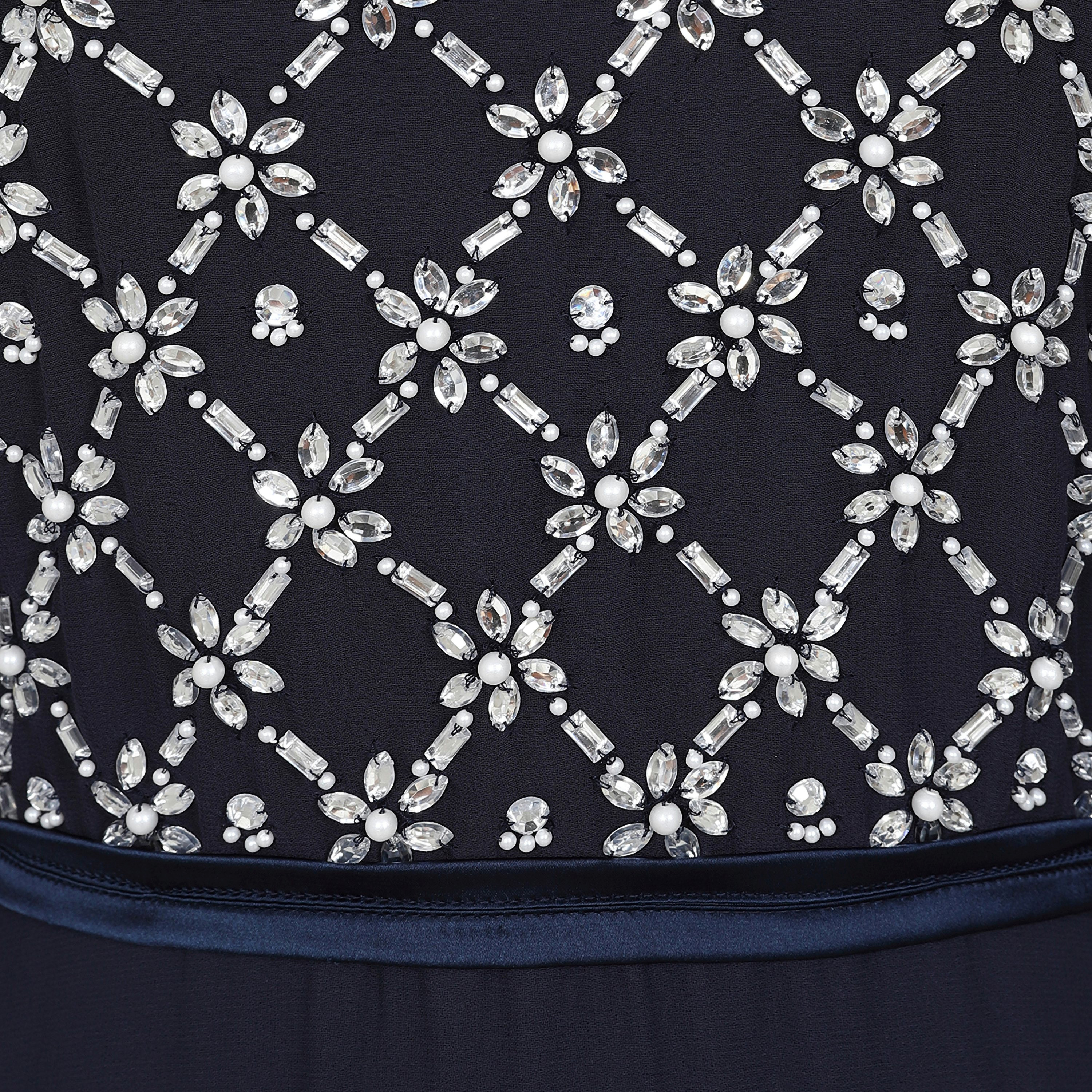 Amelia Rose Navy Blue Crystal & Beaded Raglan Long Sleeves Fit & Flare Party Maxi Women's Dress-women-clothing-dresses-image-4