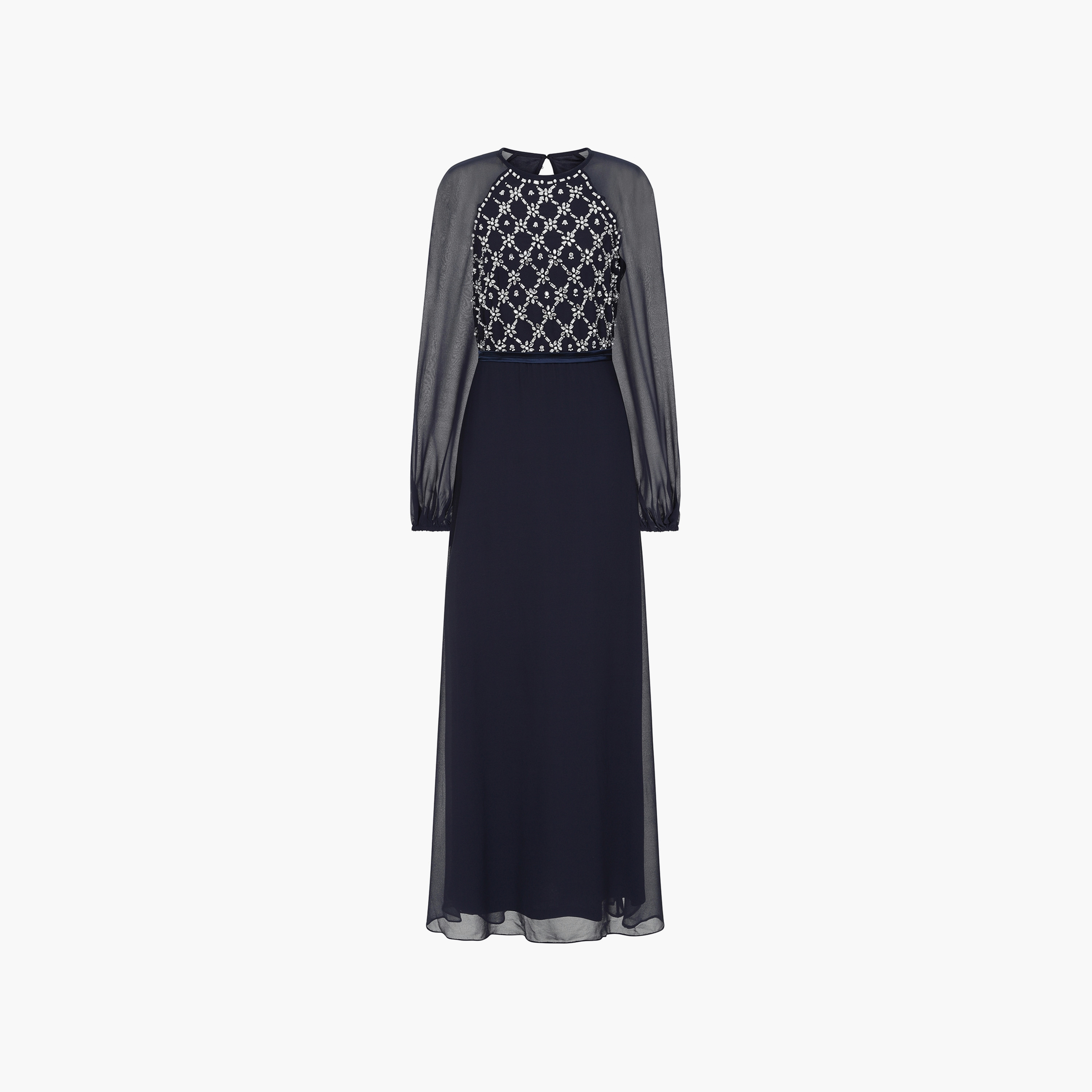 Amelia Rose Navy Blue Crystal & Beaded Raglan Long Sleeves Fit & Flare Party Maxi Women's Dress-women-clothing-dresses-image-5