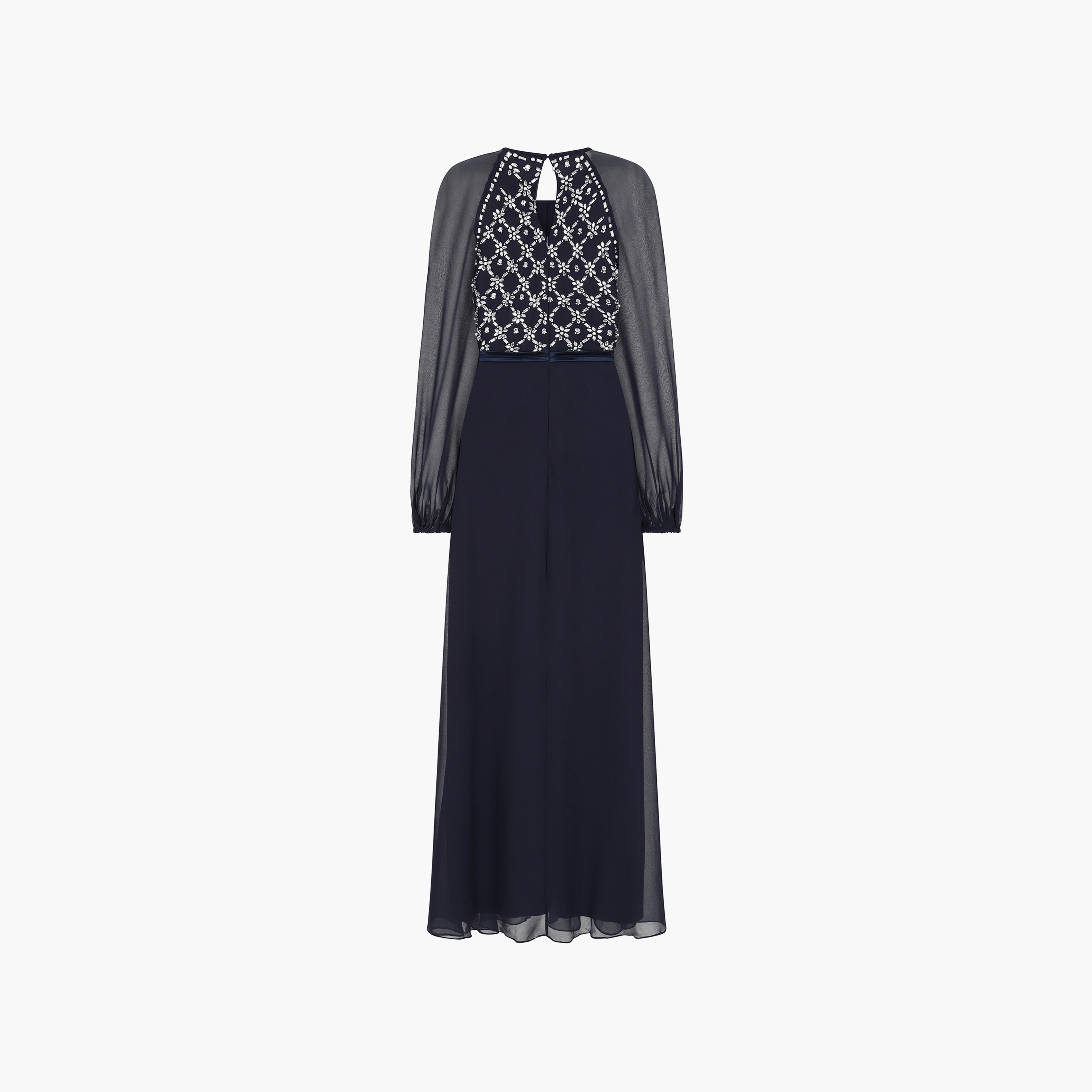 Amelia Rose Navy Blue Crystal & Beaded Raglan Long Sleeves Fit & Flare Party Maxi Women's Dress-women-clothing-dresses-image-6