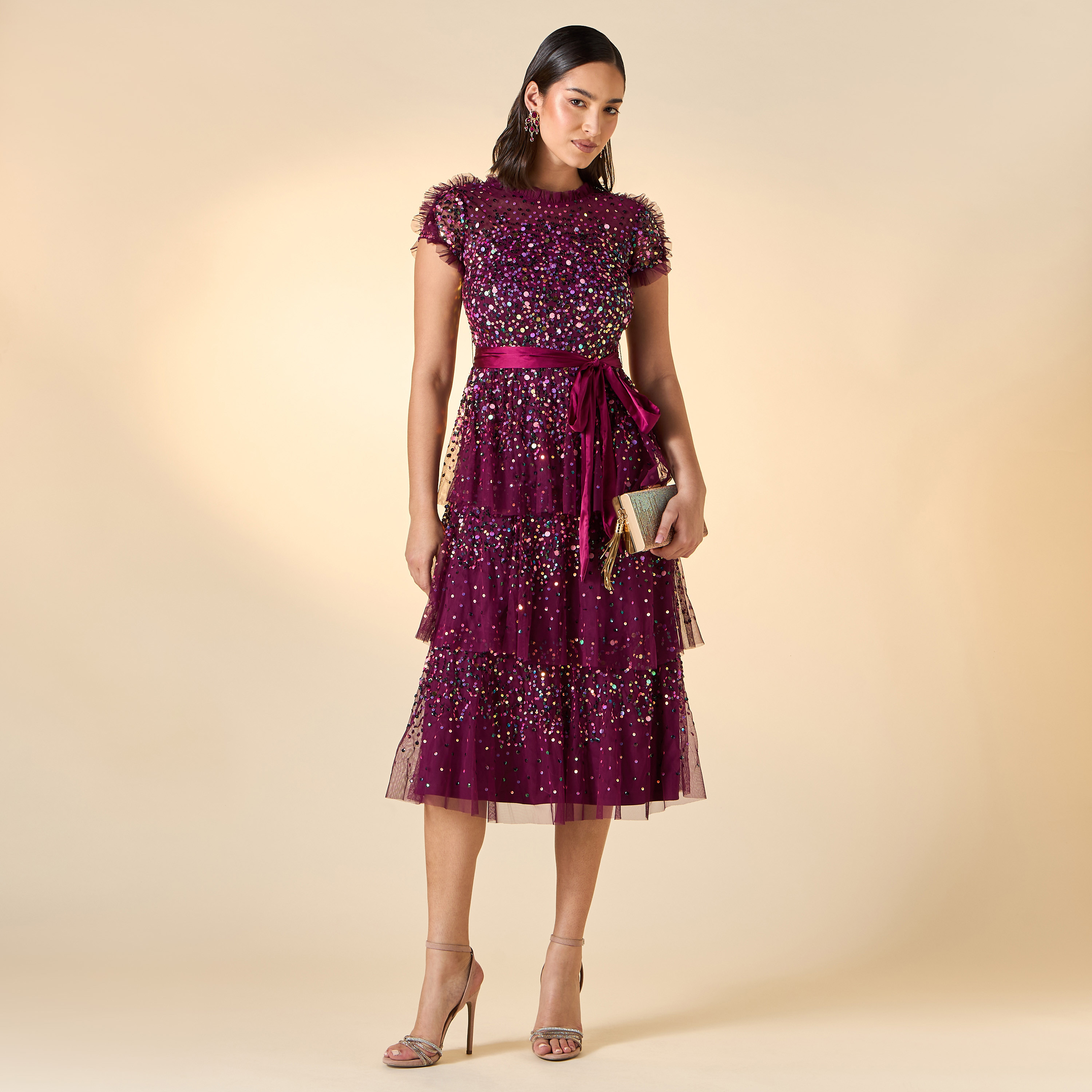 Amelia Rose Embellished Midi Dress with Short Sleeves-women-clothing-dresses-image-1