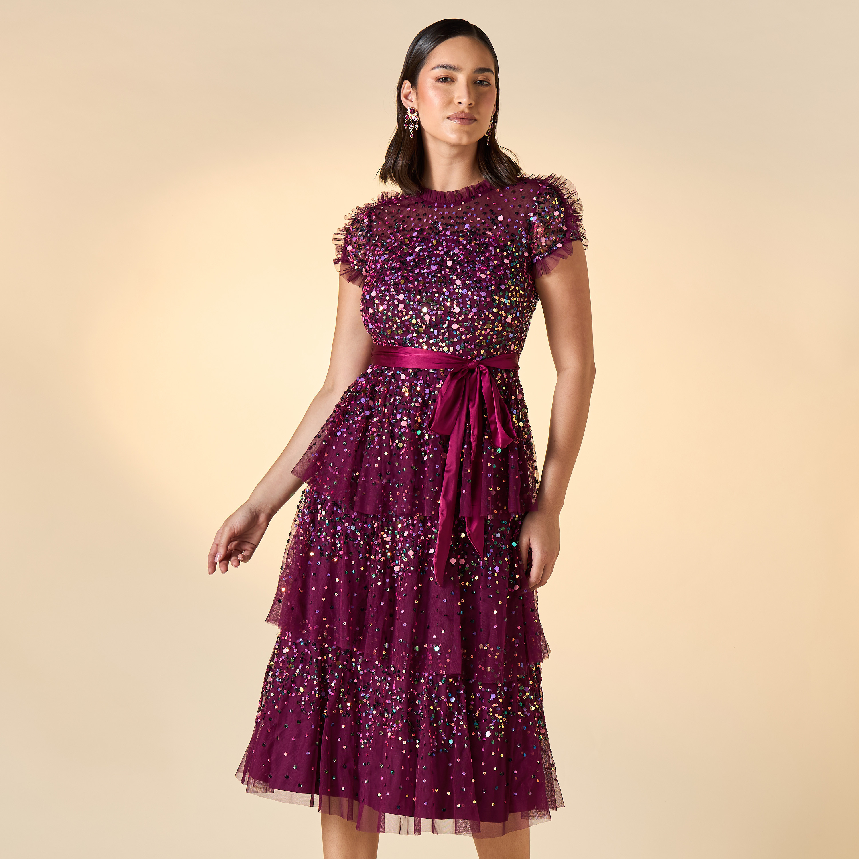 Amelia Rose Embellished Midi Dress with Short Sleeves-women-clothing-dresses-image-2