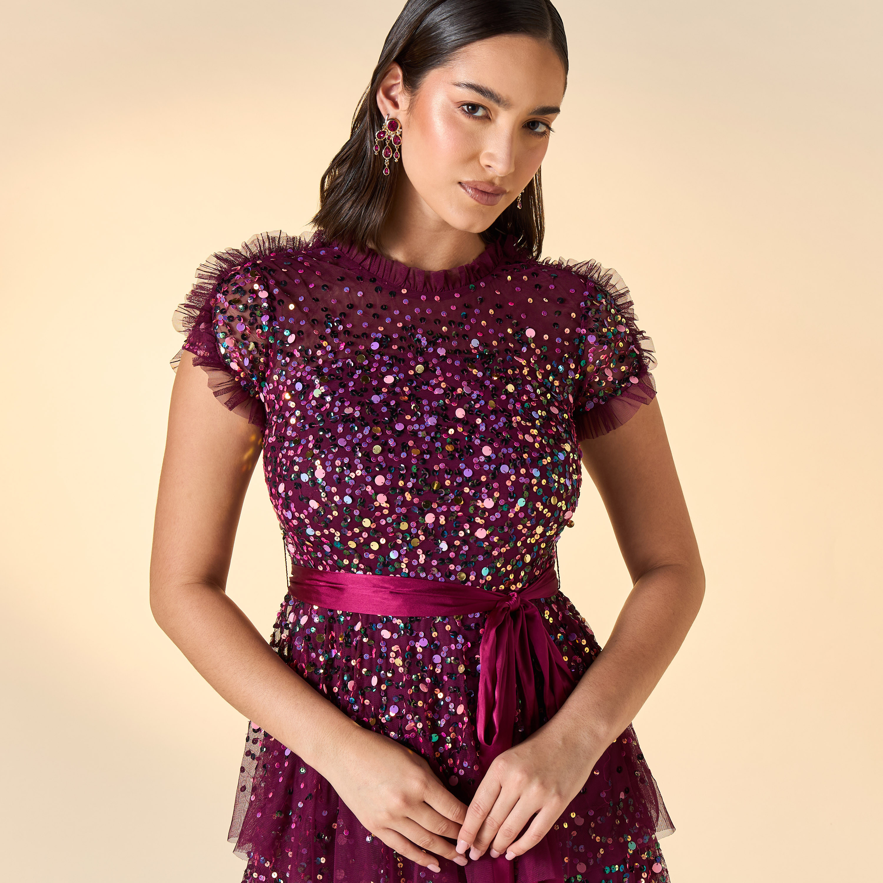 Amelia Rose Embellished Midi Dress with Short Sleeves-women-clothing-dresses-image-4