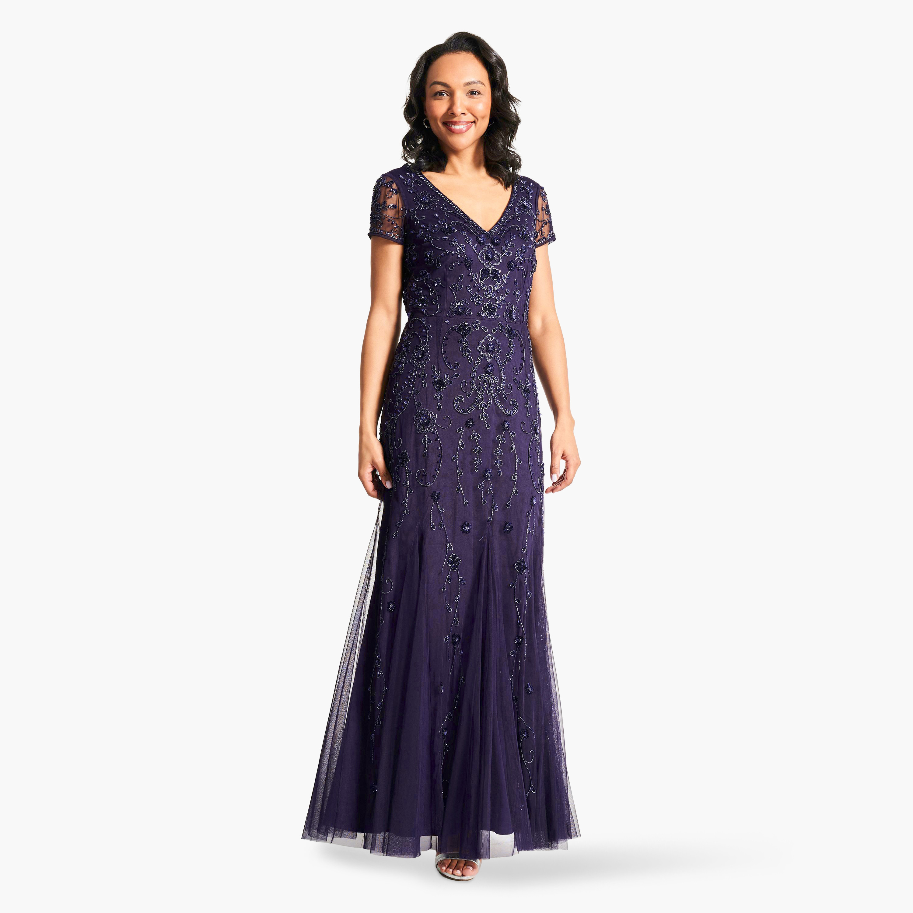 Amelia Rose Embellished Maxi Dress with V-neck and Short Sleeves-women-clothing-dresses-image-1