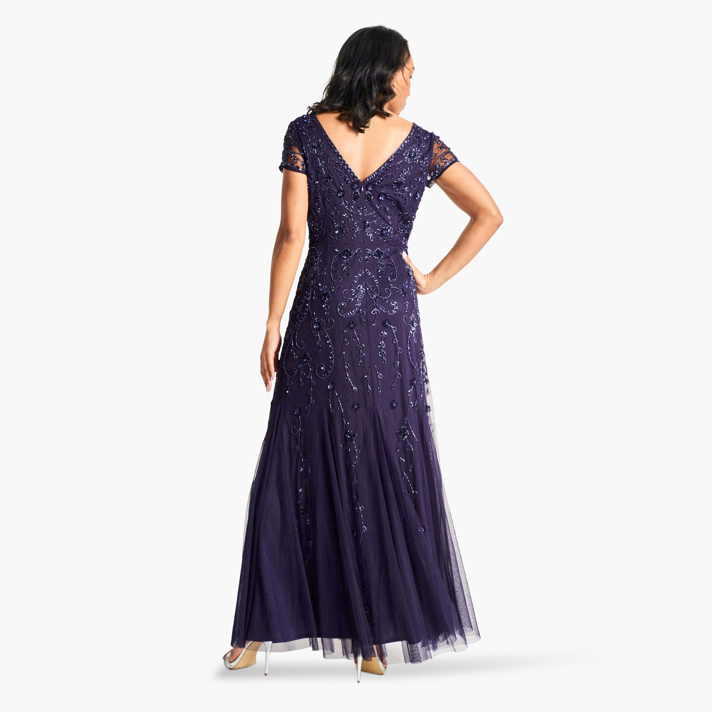 Amelia Rose Embellished Maxi Dress with V-neck and Short Sleeves-women-clothing-dresses-image-2