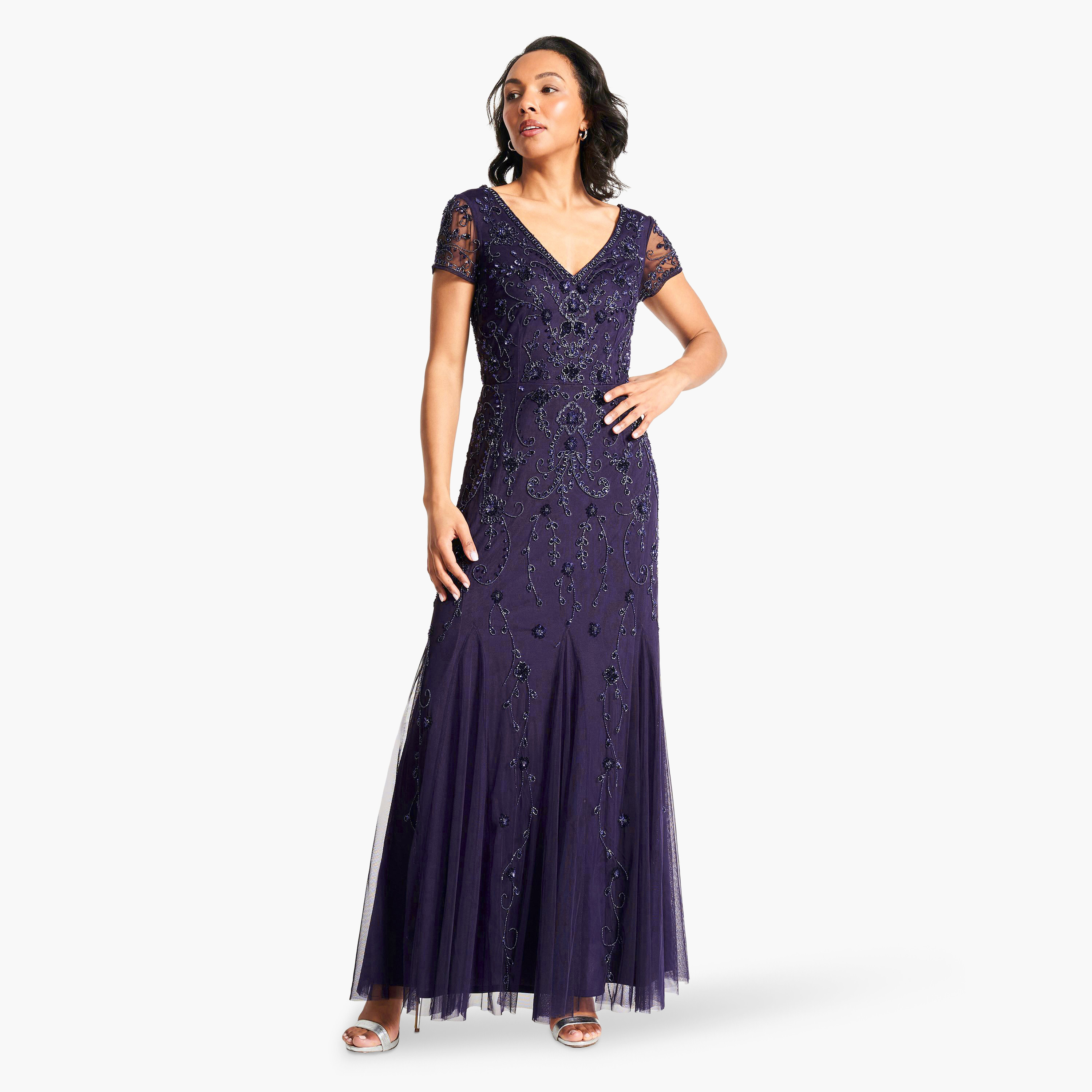 Amelia Rose Embellished Maxi Dress with V-neck and Short Sleeves-women-clothing-dresses-image-3