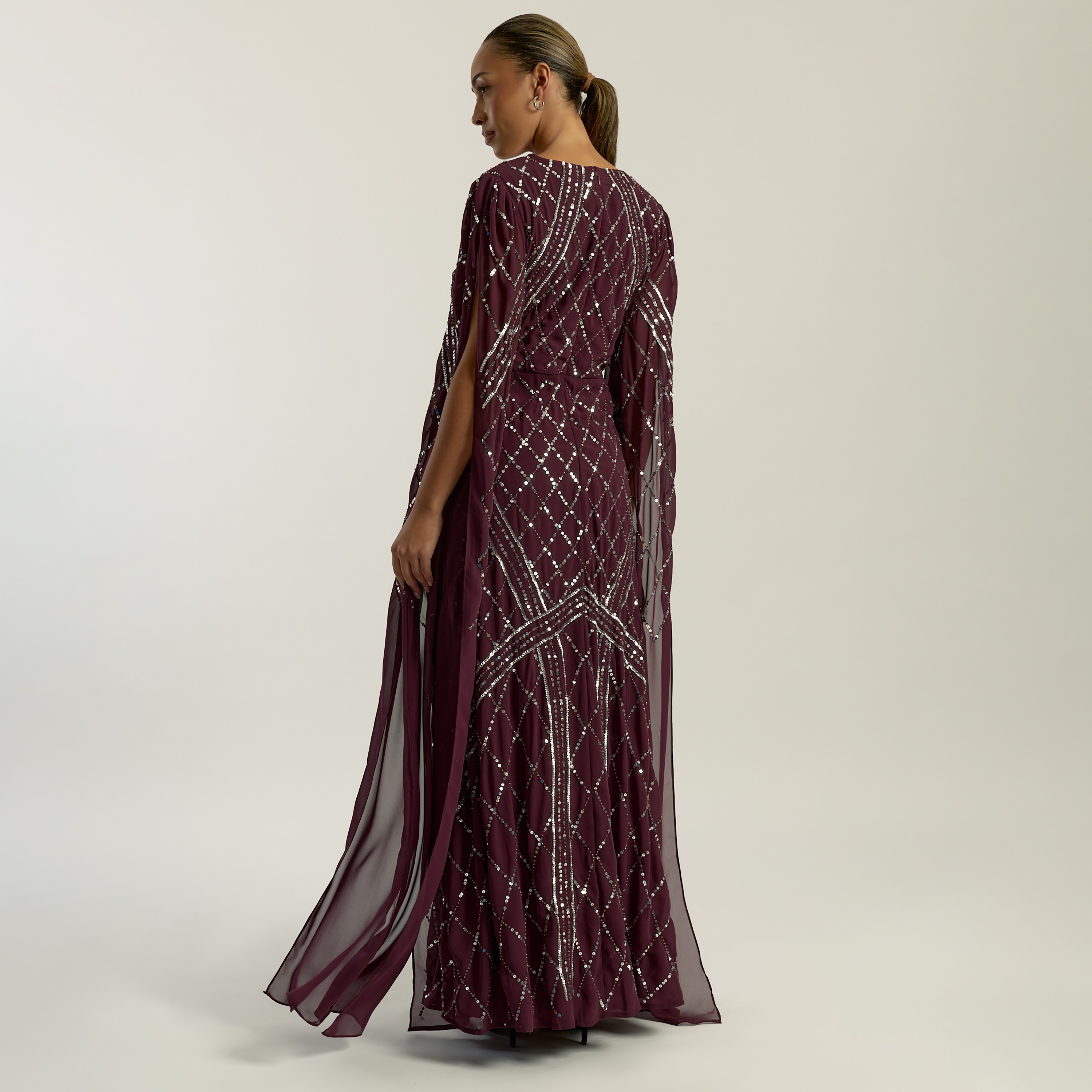 Amelia Rose Fig Sequin Cape Sleeves Wrap Women's Evening Maxi Dress-women-clothing-dresses-image-2