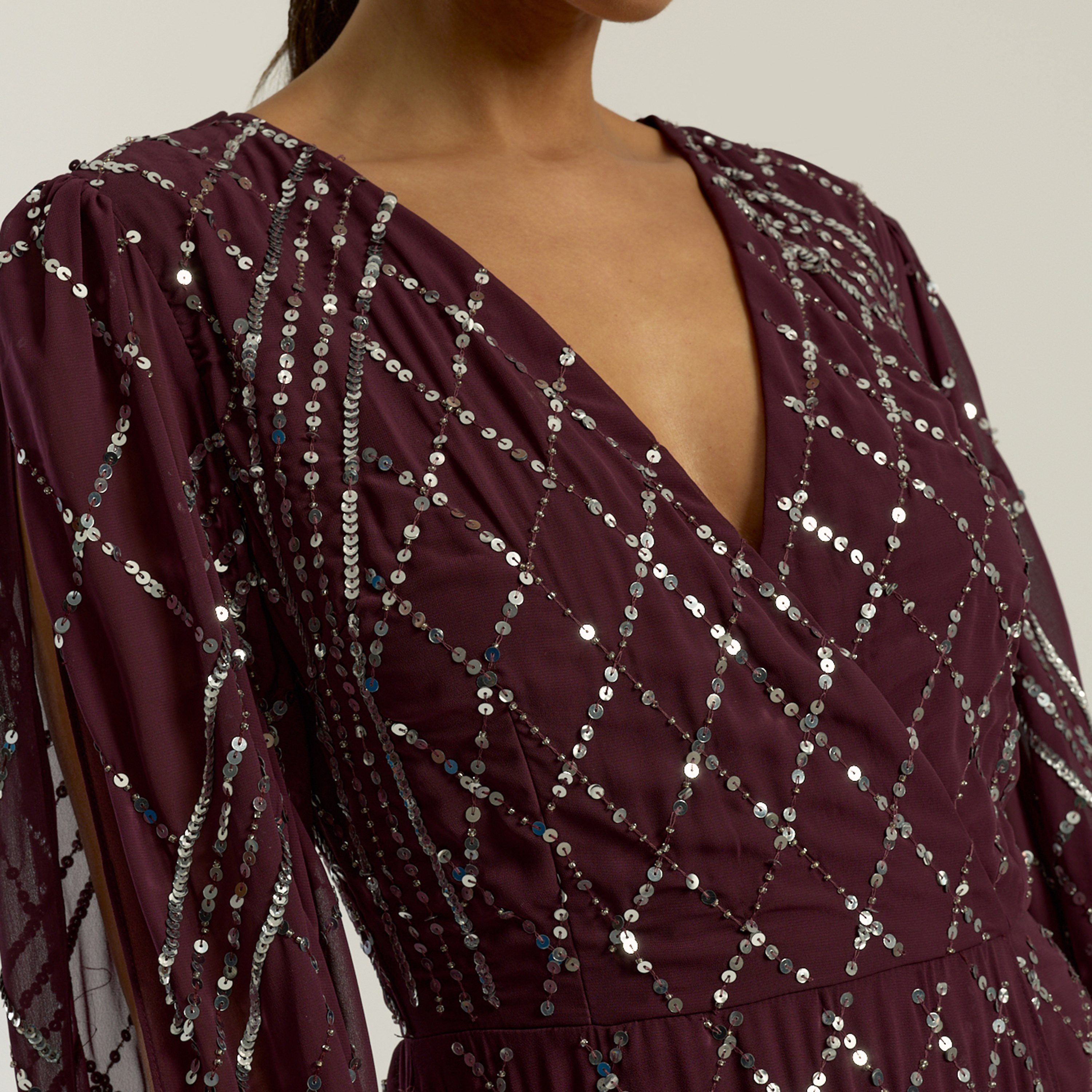 Amelia Rose Fig Sequin Cape Sleeves Wrap Women's Evening Maxi Dress-women-clothing-dresses-image-3