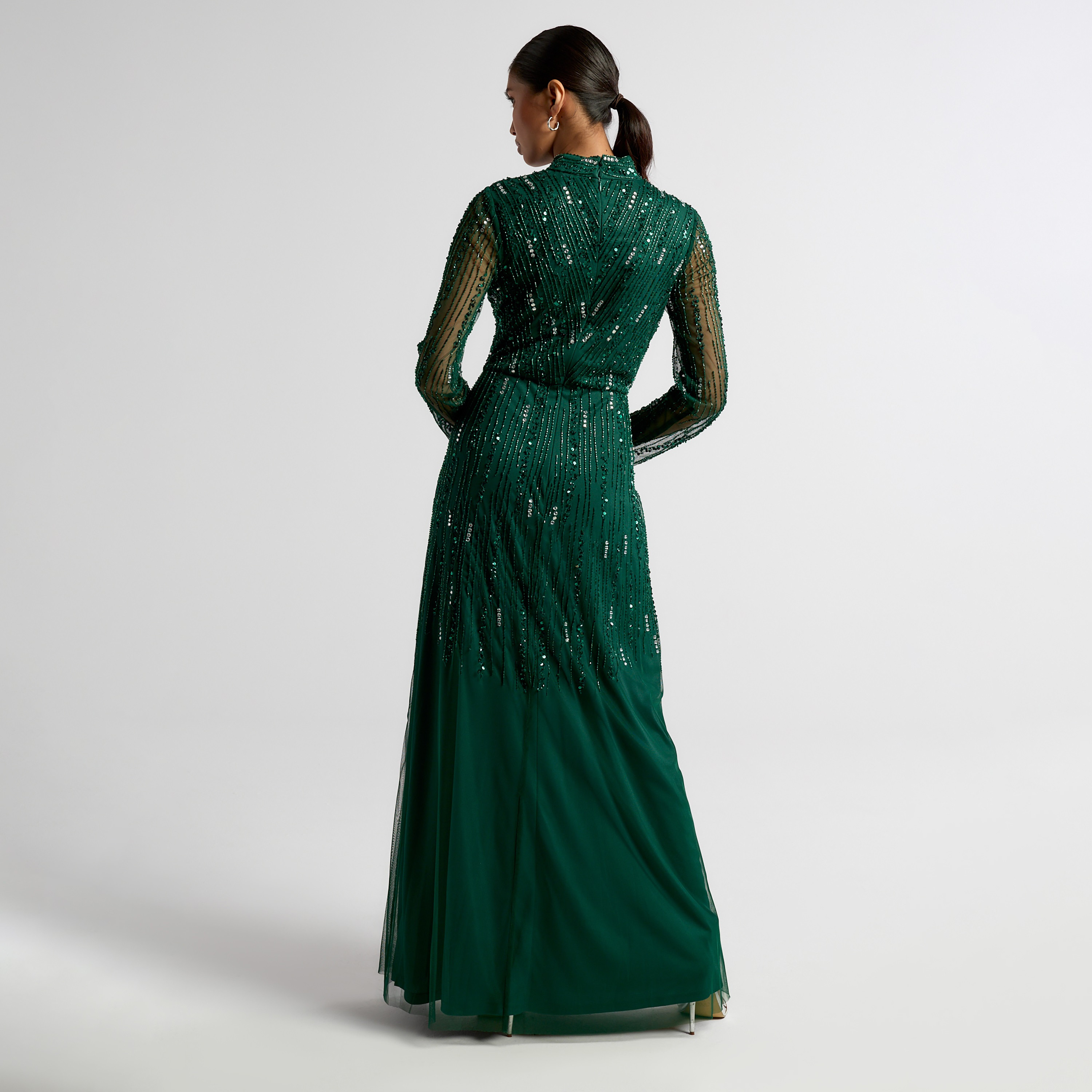 Amelia Rose Aventurine Beaded High Neck Women's Evening Maxi Dress-women-clothing-dresses-image-3