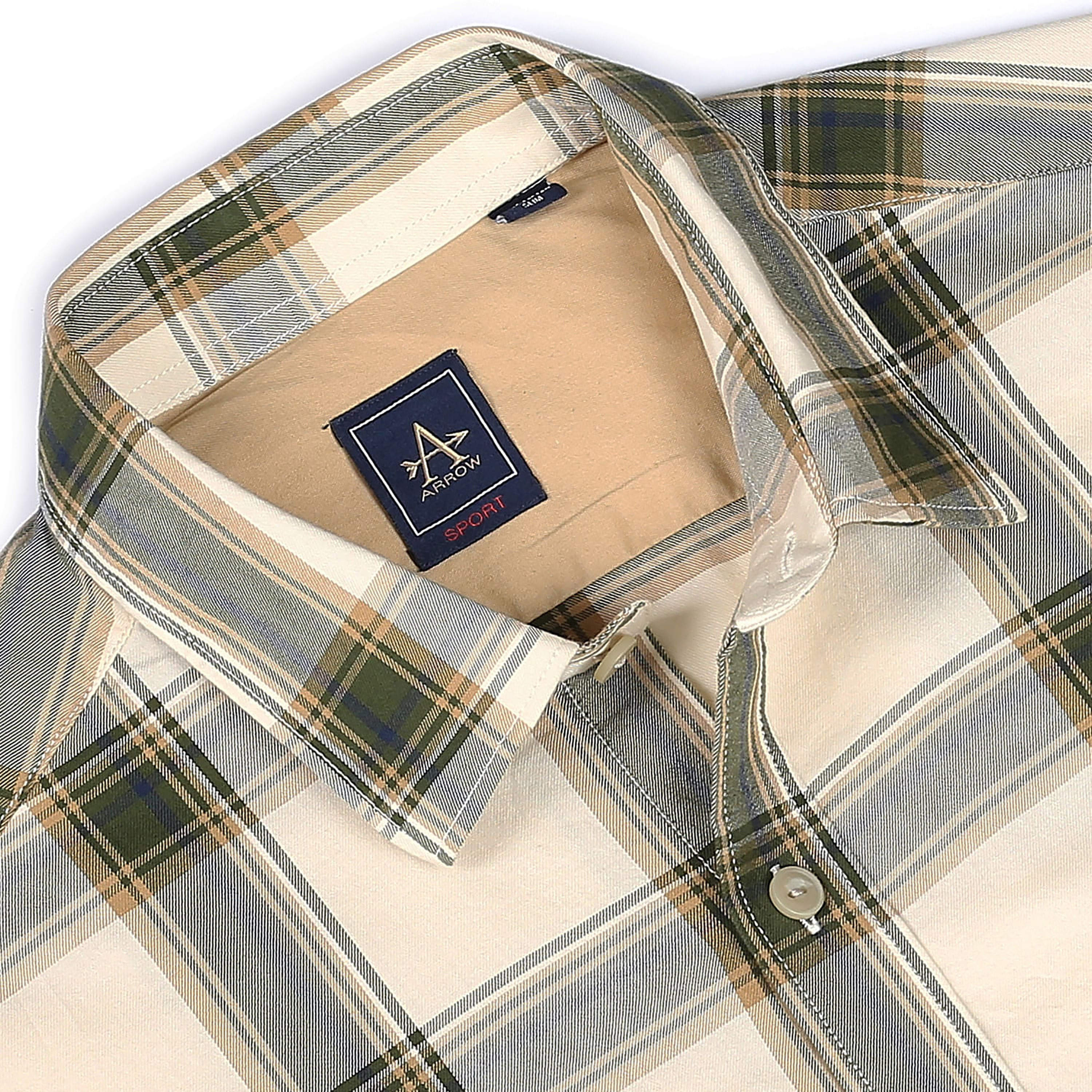 قميص كاجوال بأكمام طويلة وسليم فت مع نقشة مربعات بلون أبيض مائل للصفرة من أرو-men-clothing-shirts-image-2