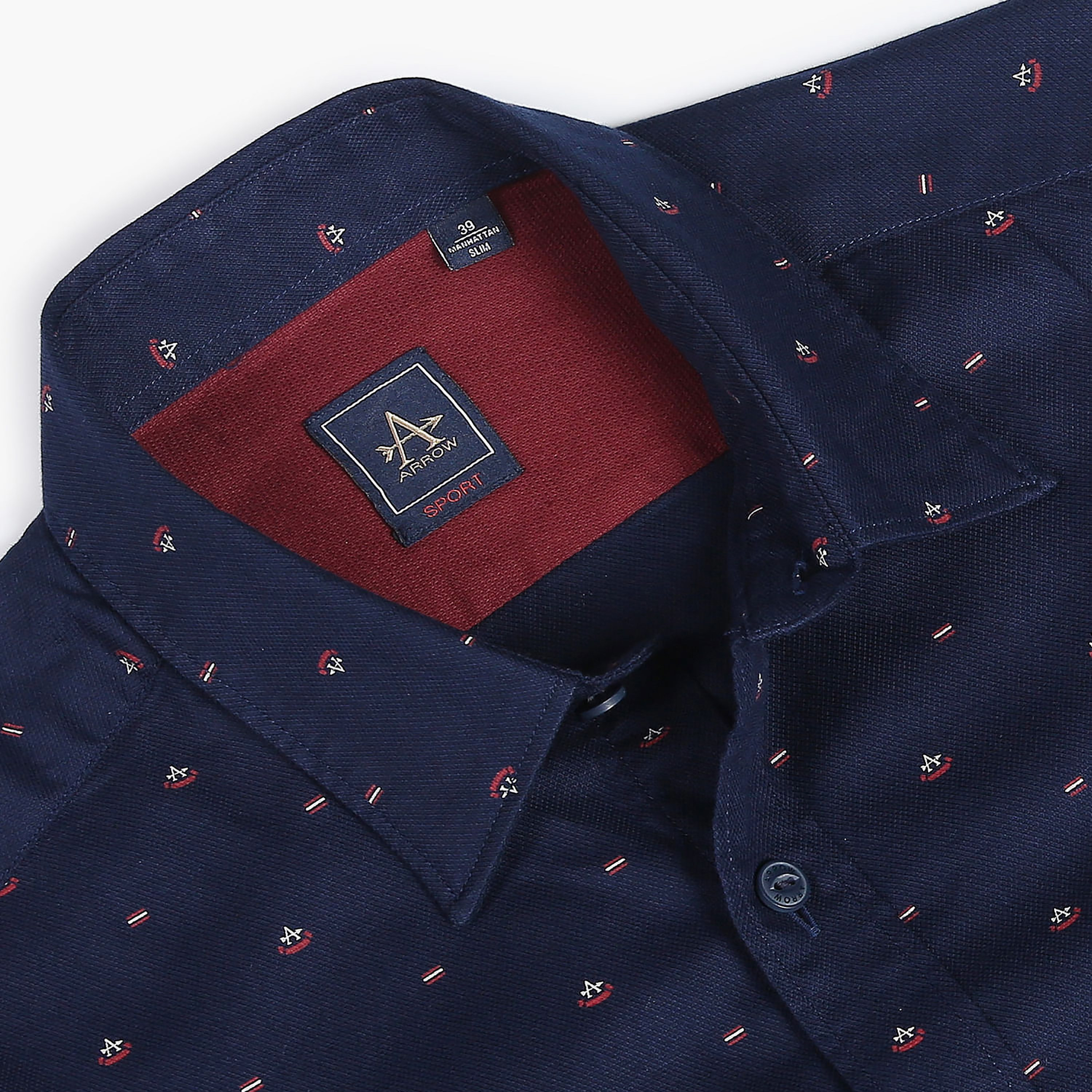 قميص كاجوال بأكمام طويلة وسليم فت مع نقشة مطبوع باللون الأزرق الكحلي من أرو-men-clothing-shirts-image-2