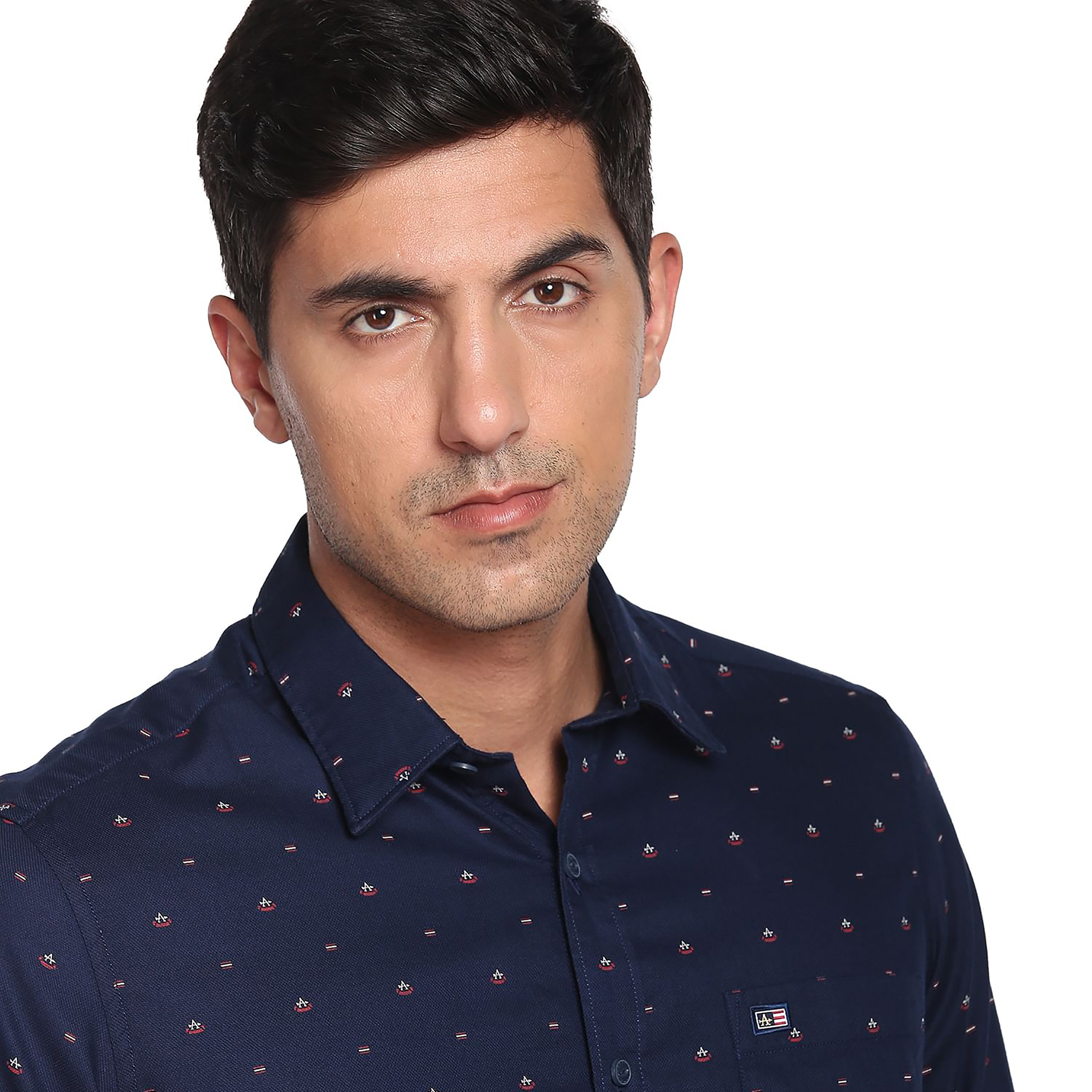 قميص كاجوال بأكمام طويلة وسليم فت مع نقشة مطبوع باللون الأزرق الكحلي من أرو-men-clothing-shirts-image-3