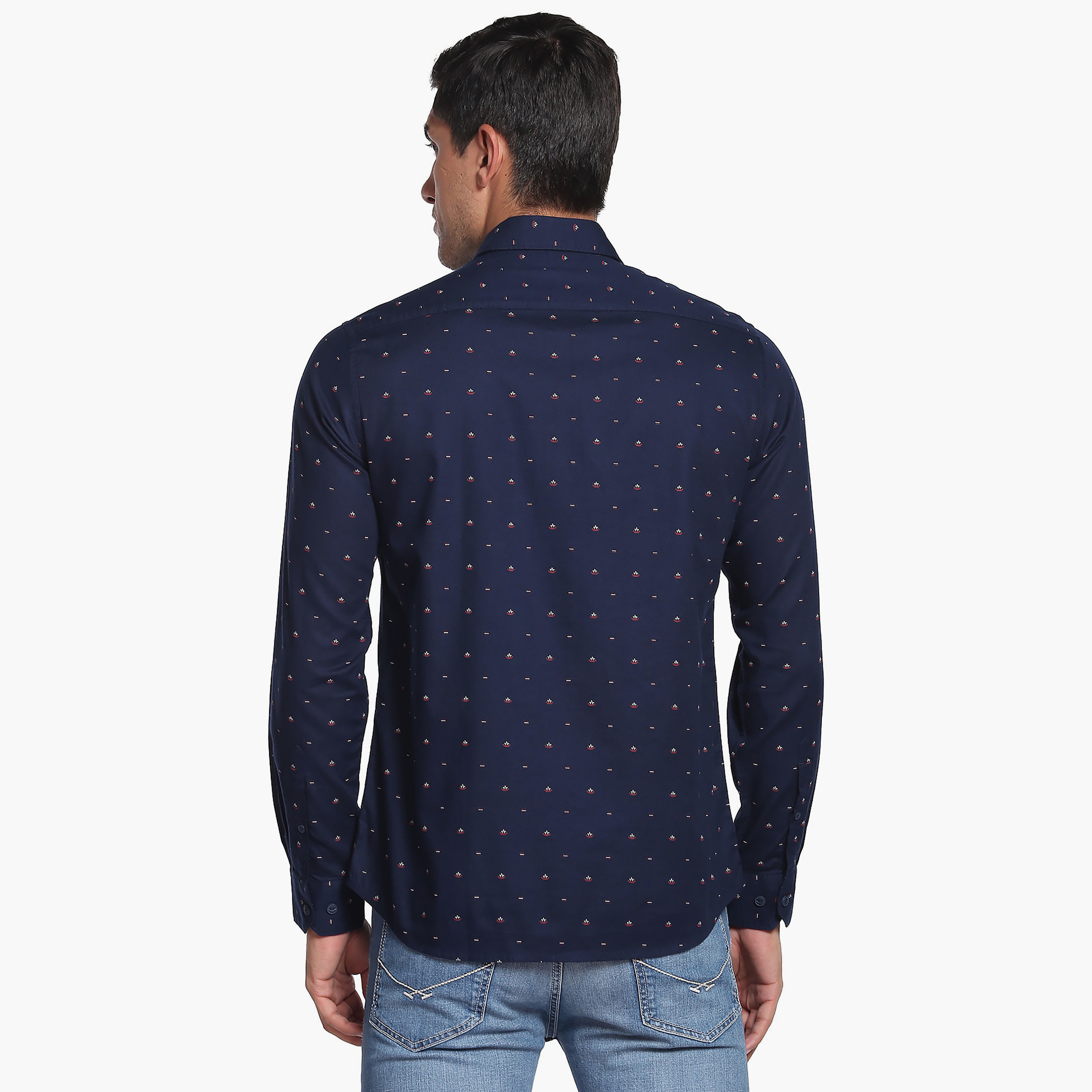 قميص كاجوال بأكمام طويلة وسليم فت مع نقشة مطبوع باللون الأزرق الكحلي من أرو-men-clothing-shirts-image-4