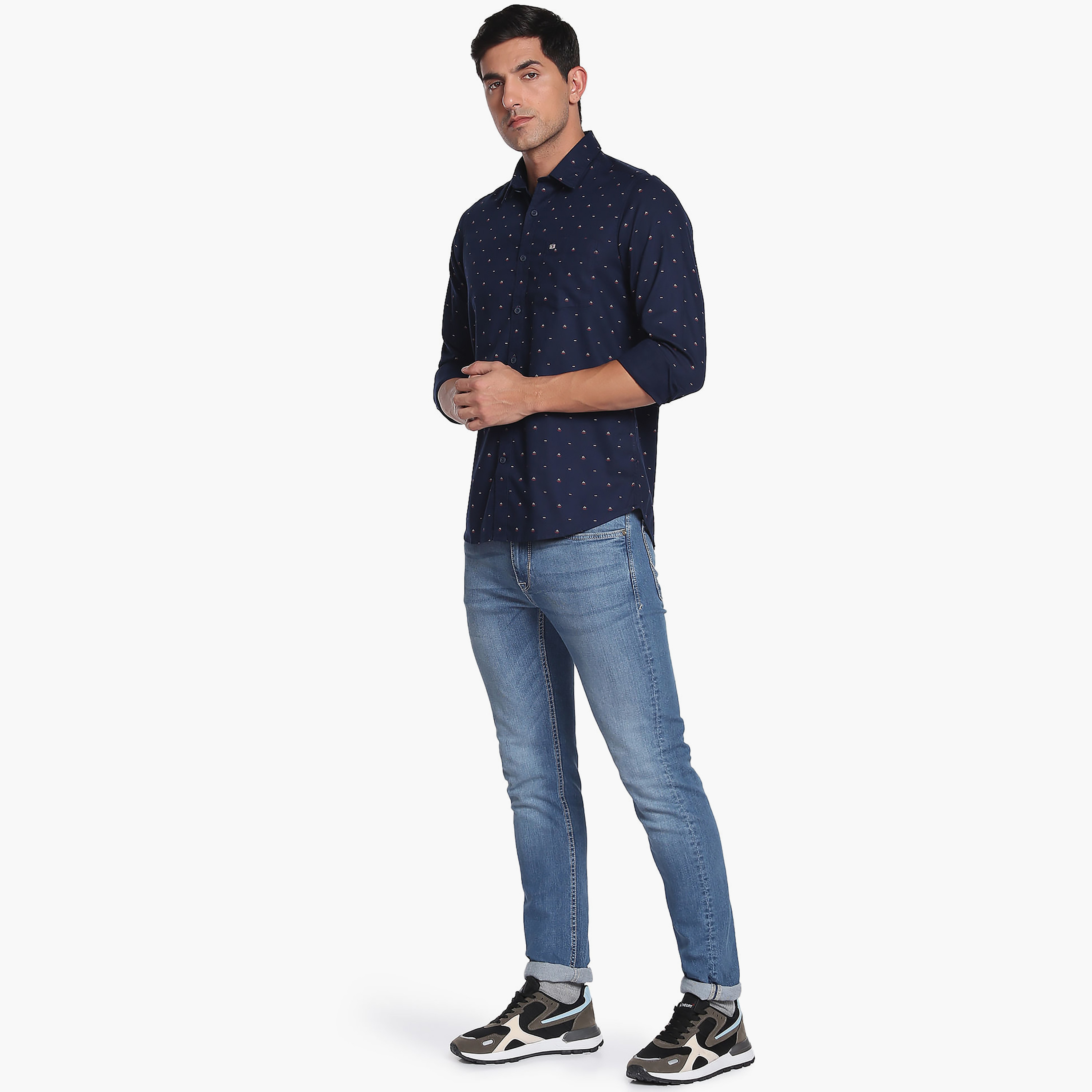 قميص كاجوال بأكمام طويلة وسليم فت مع نقشة مطبوع باللون الأزرق الكحلي من أرو-men-clothing-shirts-image-5