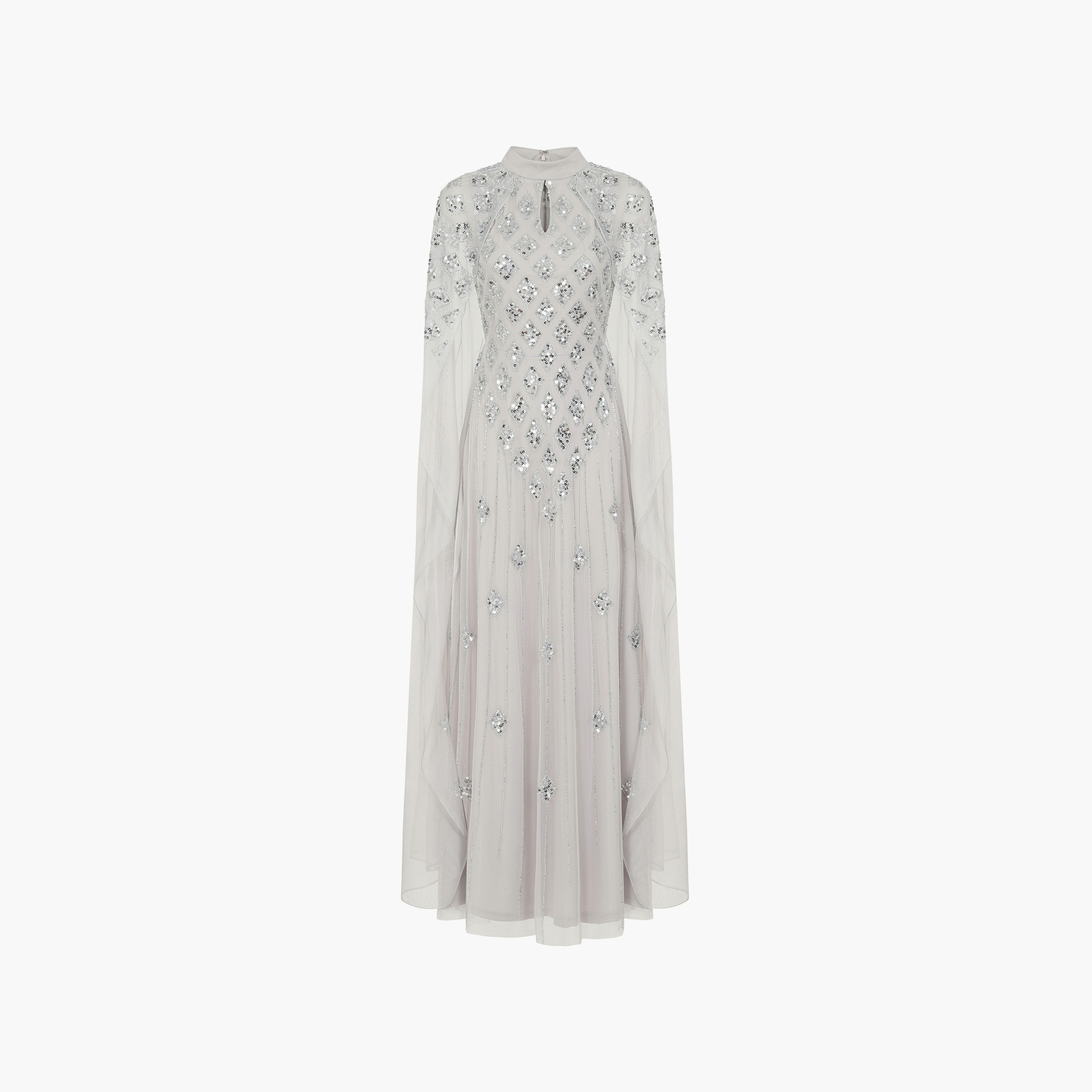 Shop Amelia Rose Grey Beaded & Sequin Mock Neck Cape Sleeves