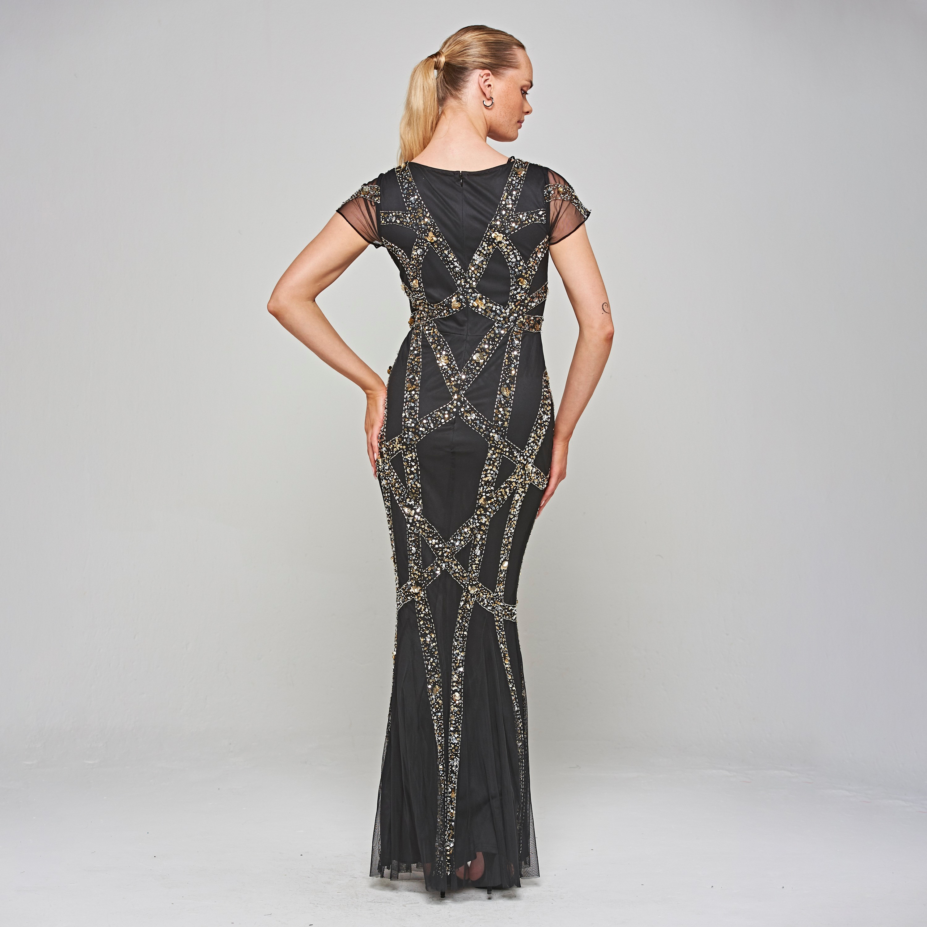 Amelia Rose Black Beaded & Sequin Mermaid Party Maxi Women's Dress-women-clothing-dresses-image-3