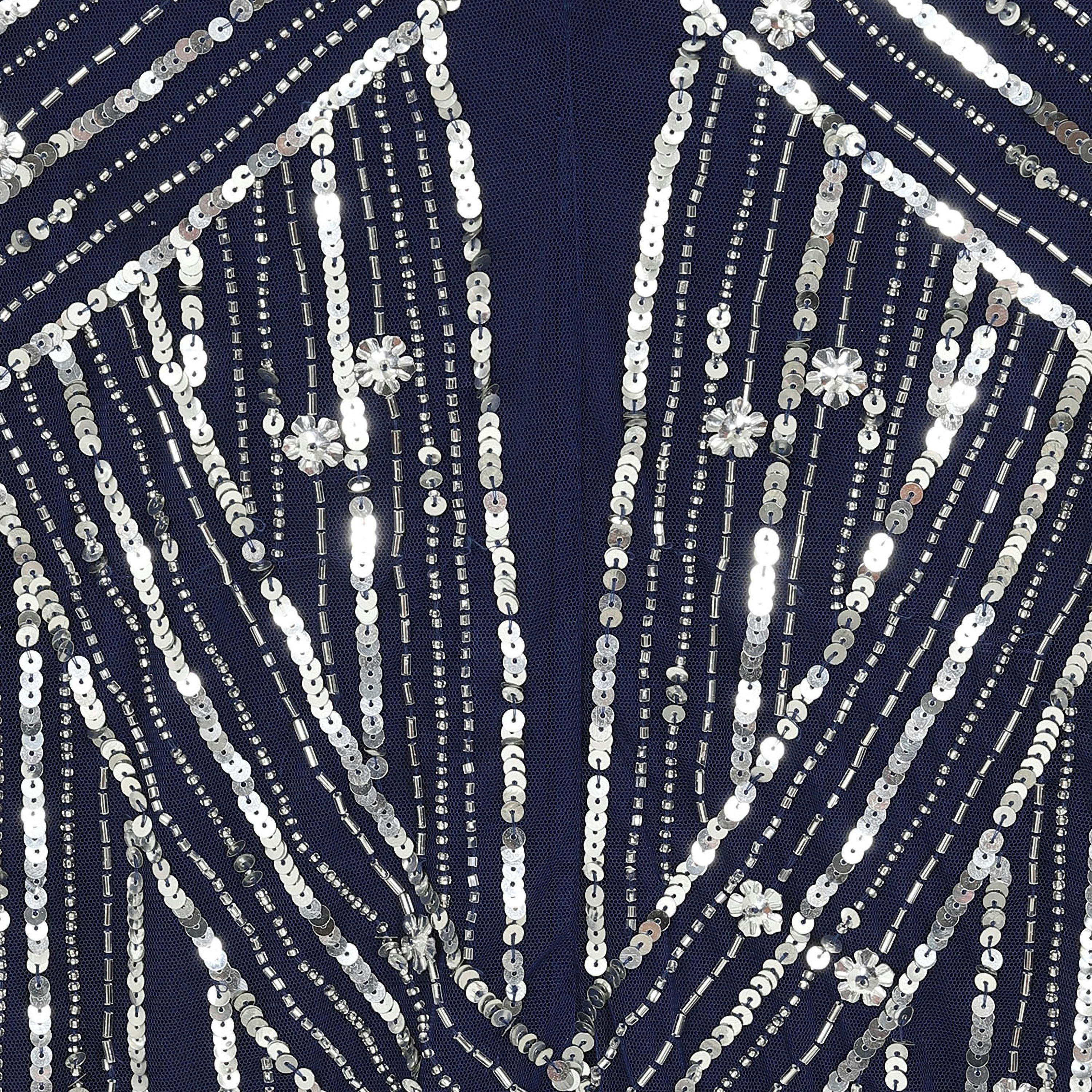 Amelia Rose Navy Blue Beaded & Sequin Sweetheart Neck Mermaid Party Maxi Women's Dress-women-clothing-dresses-image-4