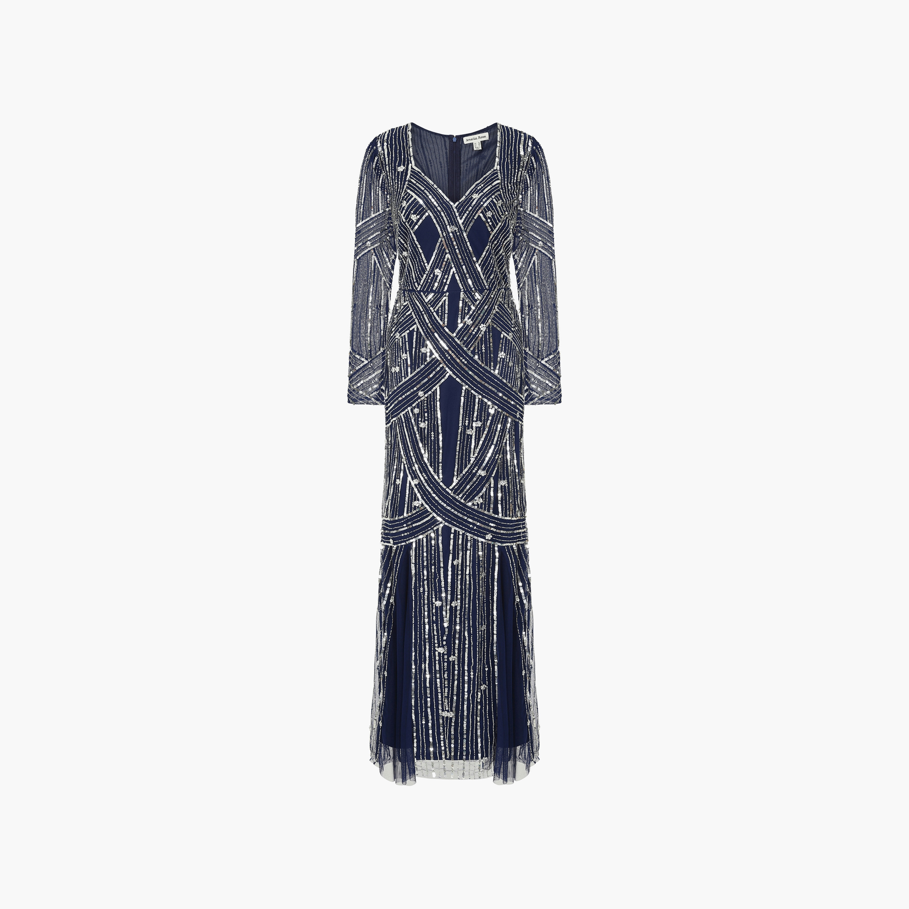 Amelia Rose Navy Blue Beaded & Sequin Sweetheart Neck Mermaid Party Maxi Women's Dress-women-clothing-dresses-image-5