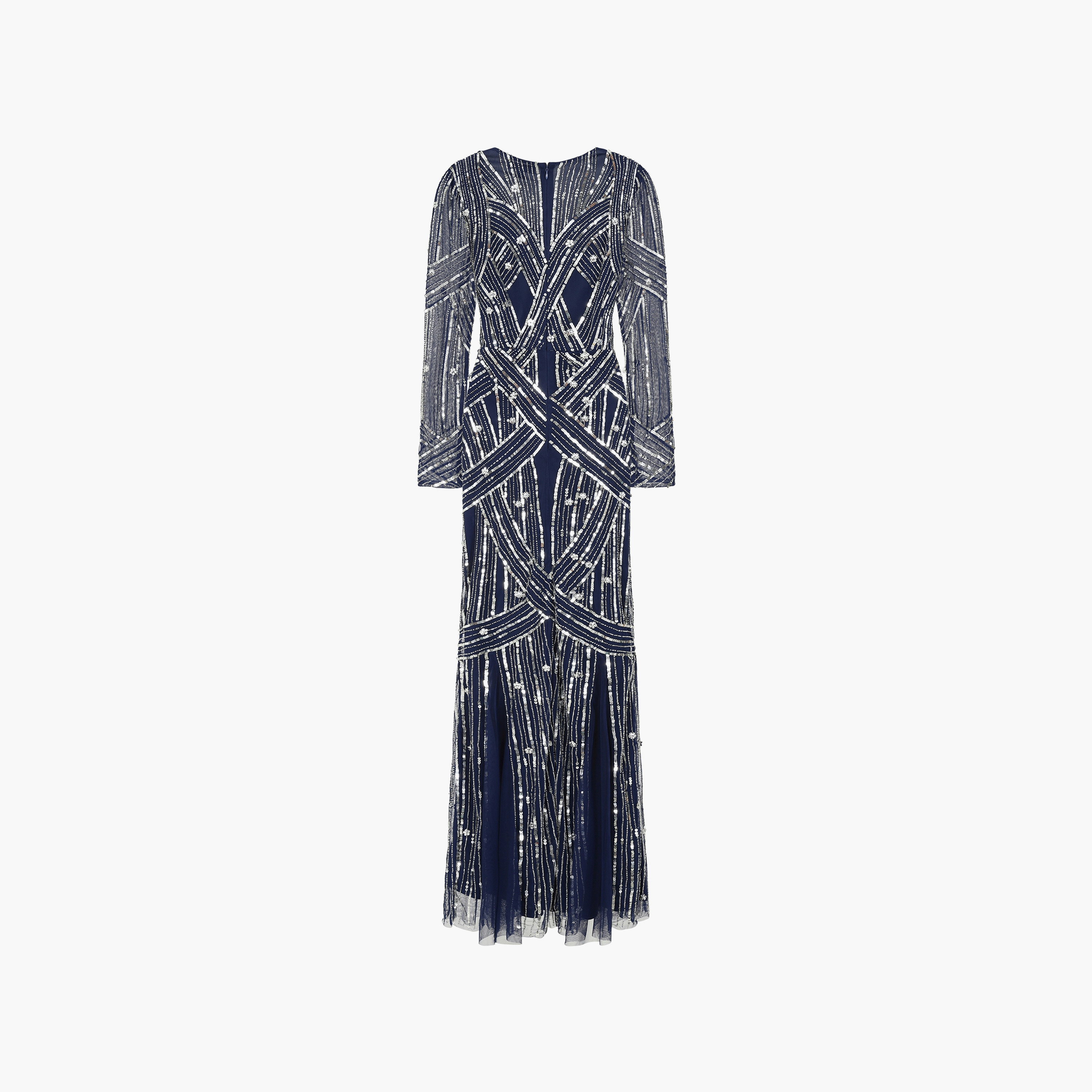 Amelia Rose Navy Blue Beaded & Sequin Sweetheart Neck Mermaid Party Maxi Women's Dress-women-clothing-dresses-image-6