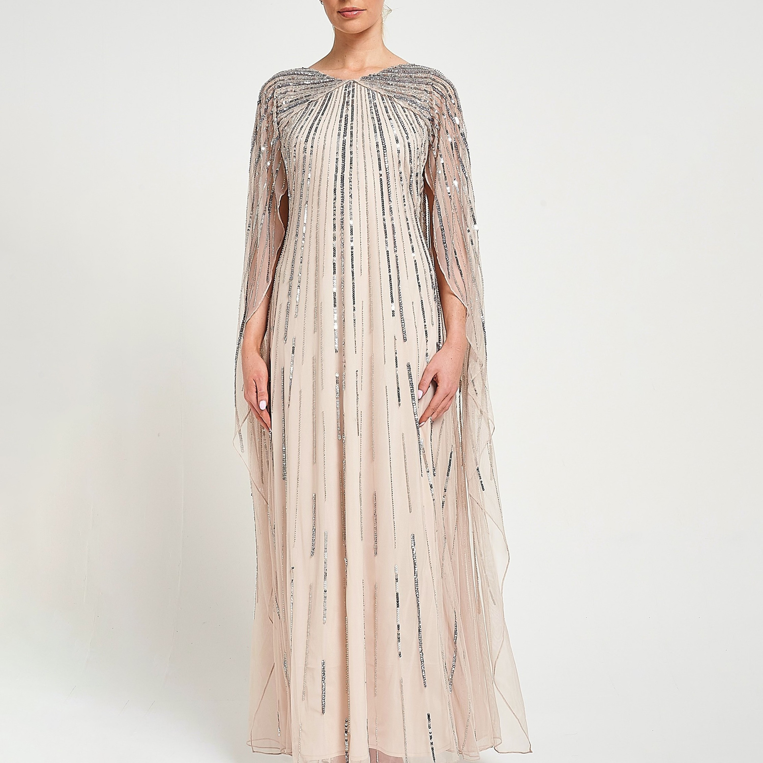 Amelia Rose Sequined Cape Overlay Sheer Sleeves Women's Evening Maxi Dress-women-clothing-dresses-image-4