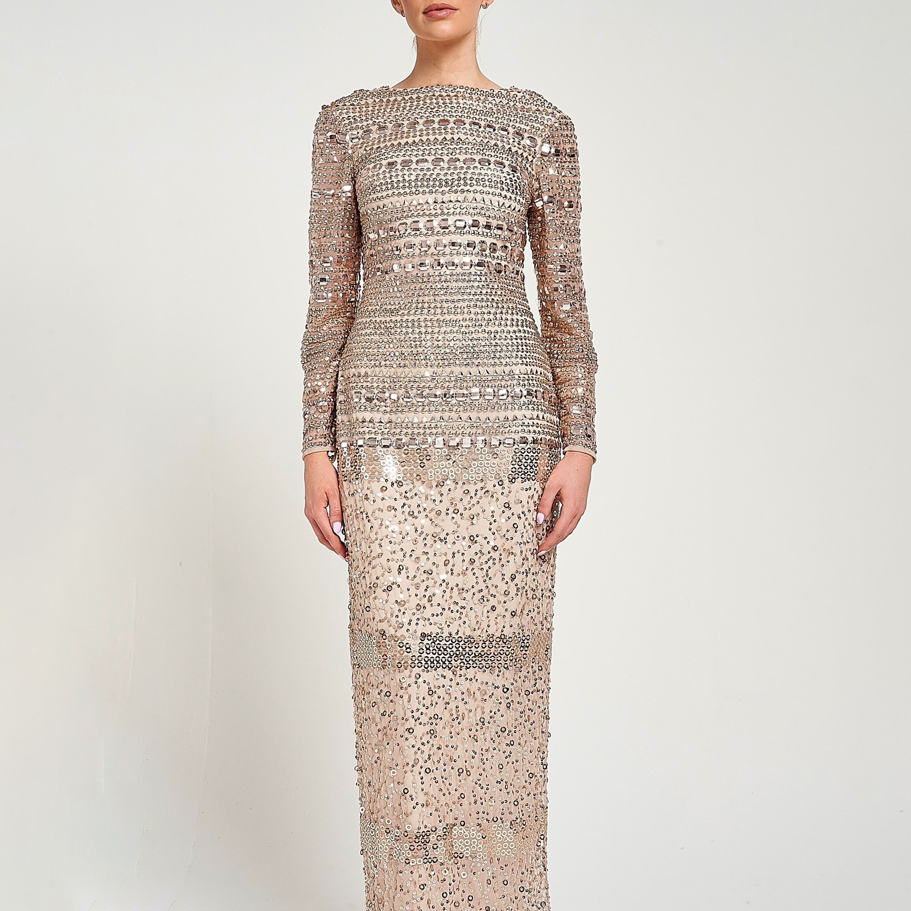 فستان سهرة ماكسي نسائي بفتحة من الترتر باللون البيج من أميليا روز-women-clothing-dresses-image-4