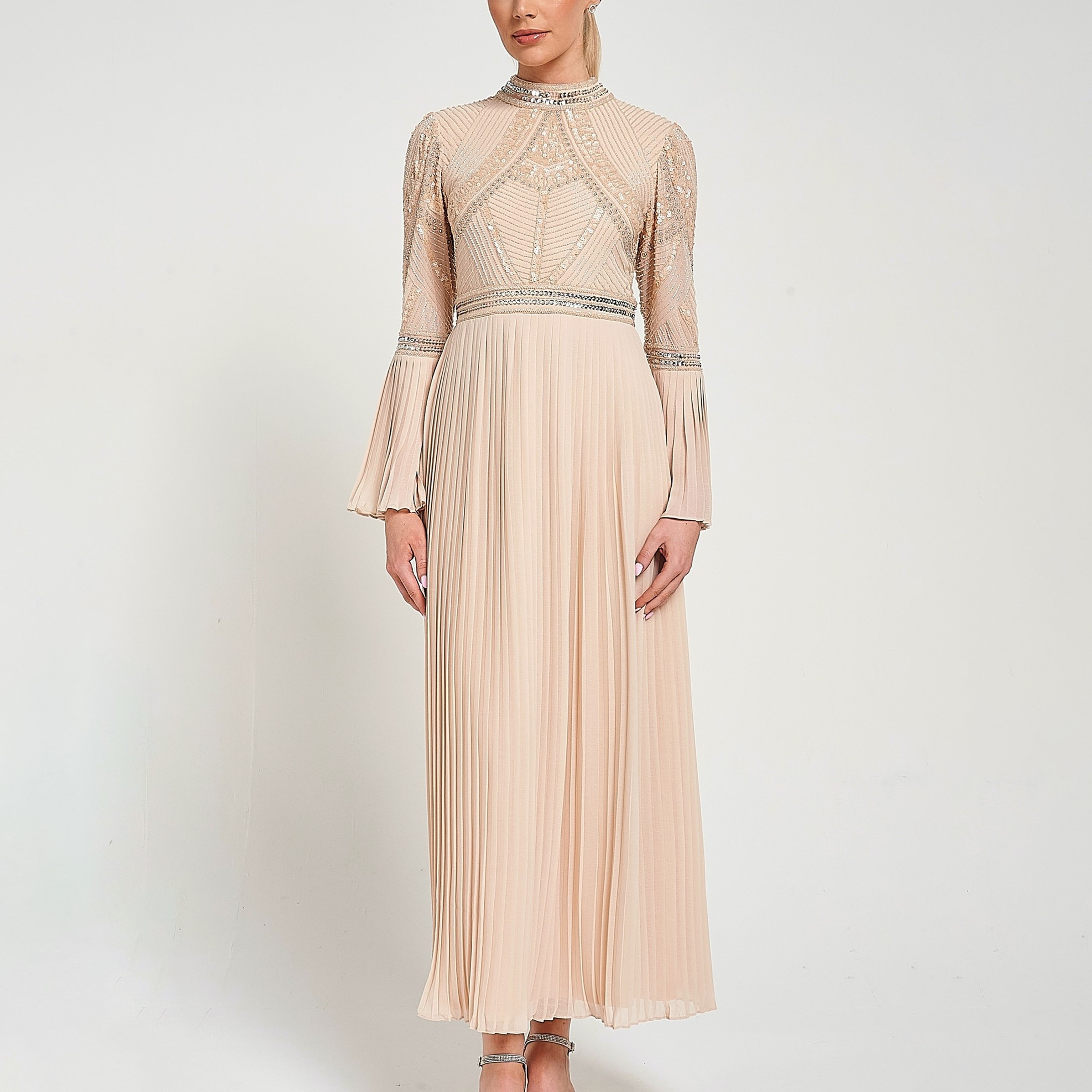Amelia Rose Beaded & Sequined Bell Sleeves Pleated Women's Evening Maxi Dress-women-clothing-dresses-image-4