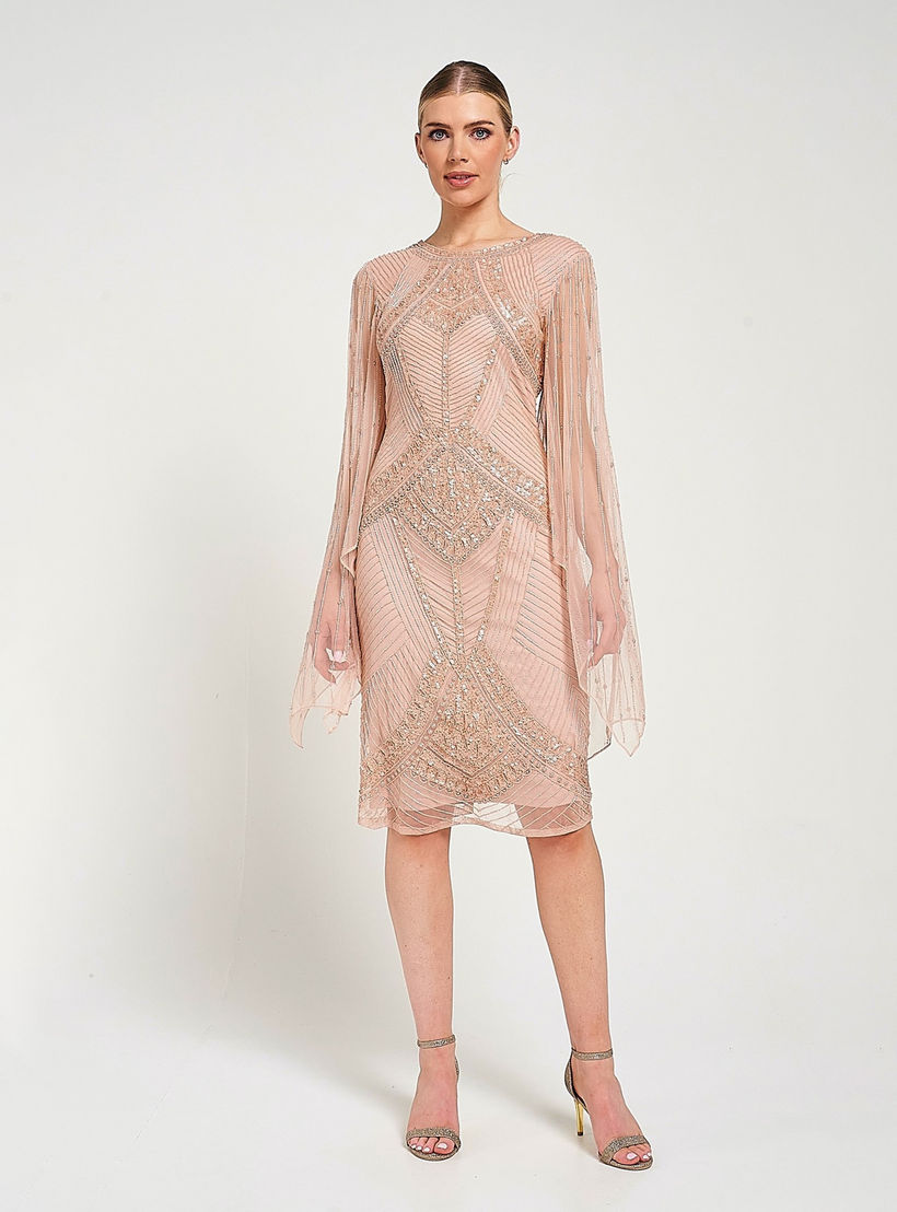Buy Amelia Rose Peach Sequined Sheer Sleeves Women's Evening Knee Length Dress Online | Centrepoint UAE Buy Amelia Rose Peach Sequined Sheer Sleeves Women's Evening Knee Length Dress Online | Centrepoint UAE