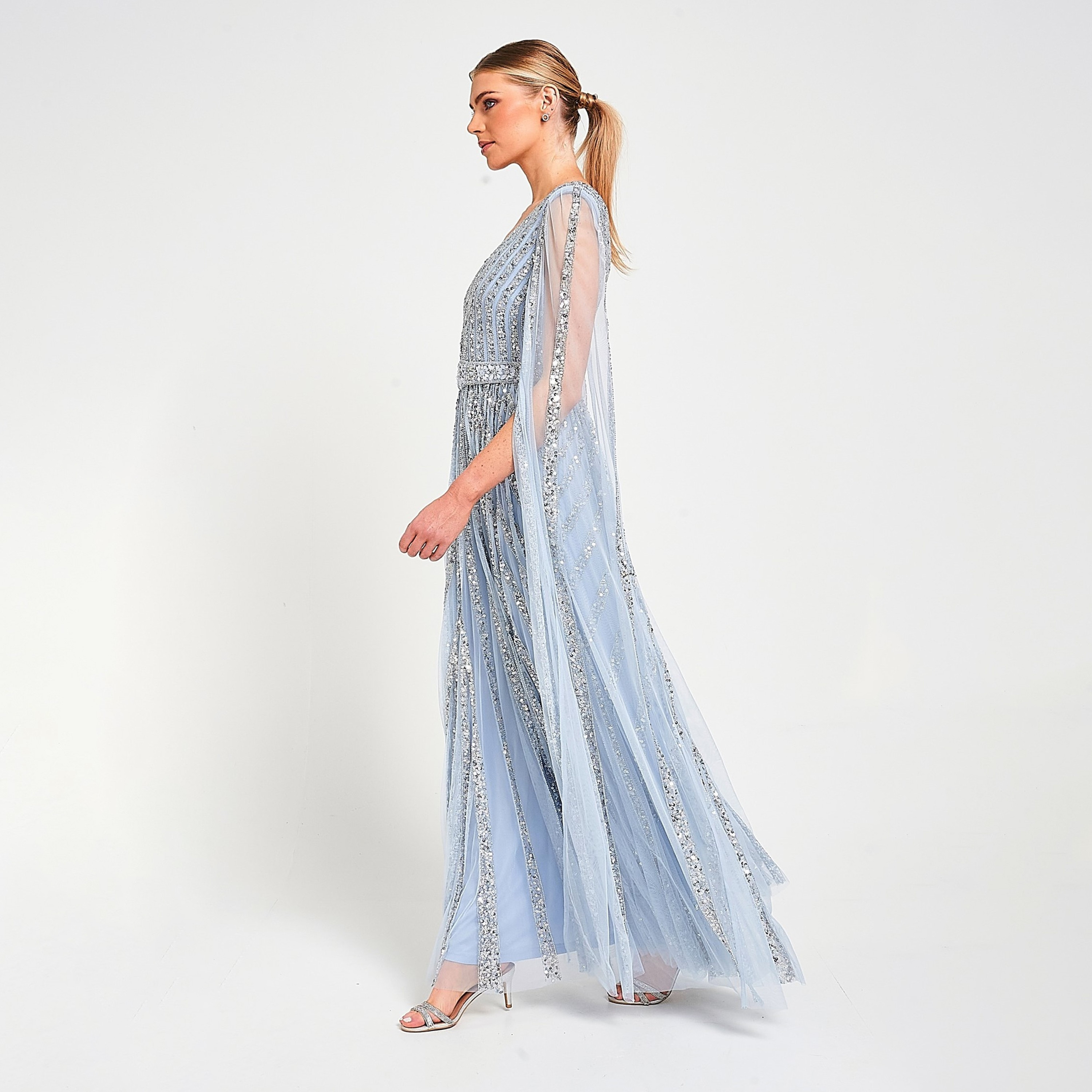 فستان سهرة ماكسي نسائي بأكمام كيب مزين بالترتر باللون الأزرق الوردي من أميليا روز-women-clothing-dresses-image-2
