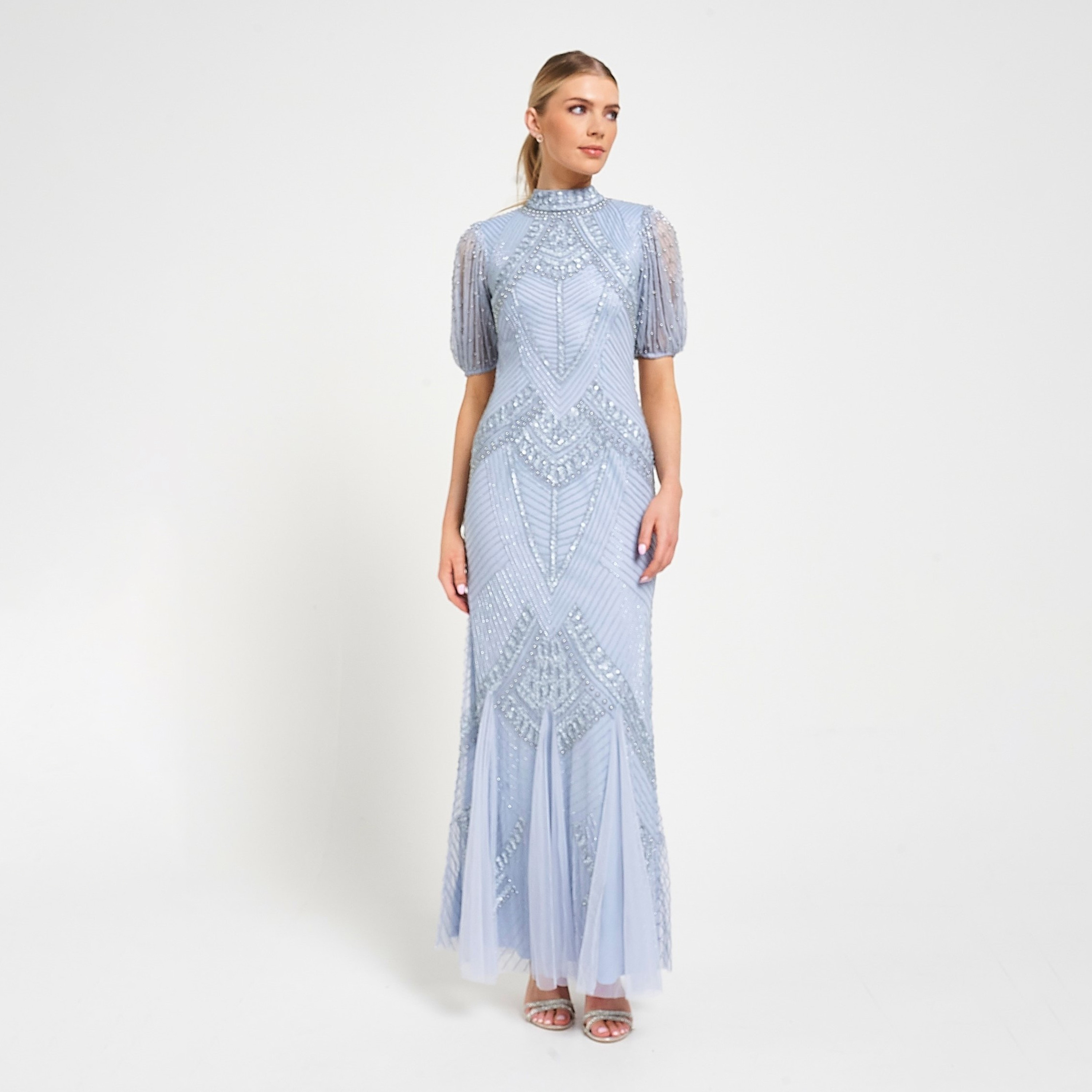 فستان سهرة ماكسي للنساء بأكمام منتفخة ومطرز باللون الأزرق من أميليا روز-women-clothing-dresses-image-1